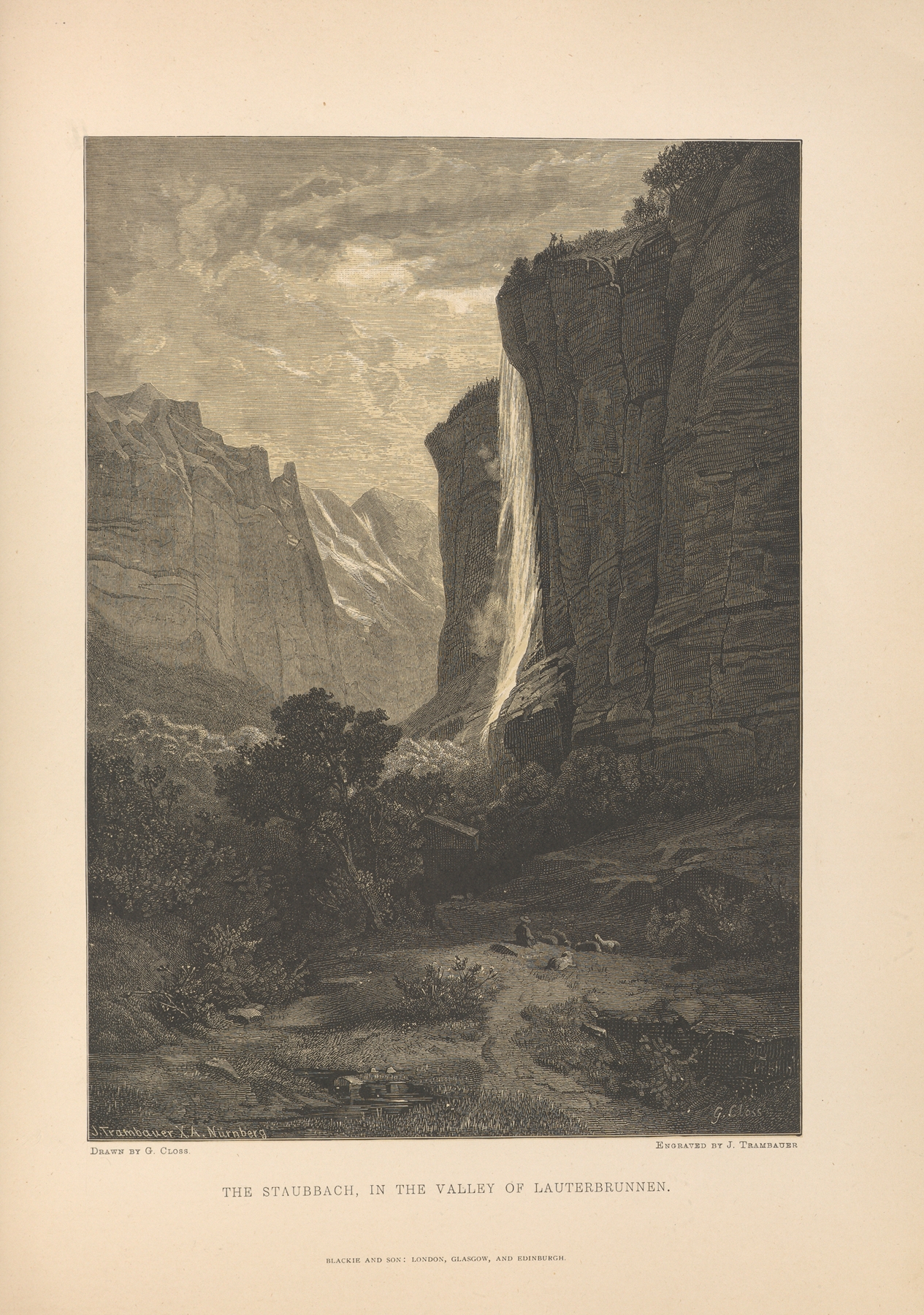 G.‎ ‎Closs – The‎ ‎Staubbach,‎ ‎in‎ ‎the‎ ‎Valley‎ ‎of‎ ‎Lauterbrunnen, by Theodor Gsell Fels, public domain