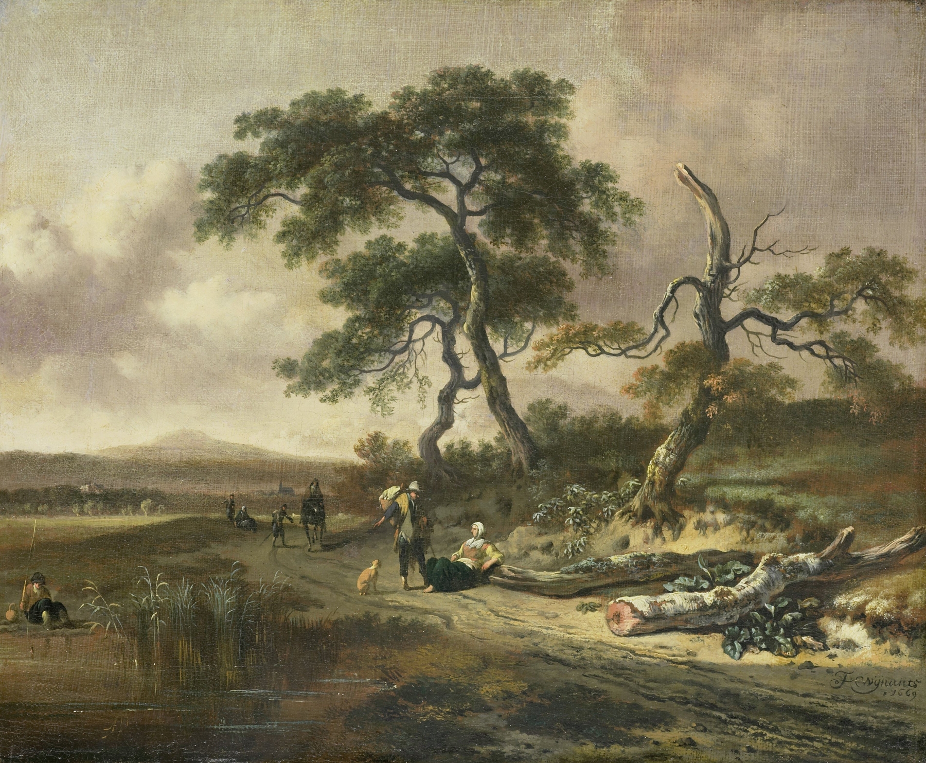 Landscape with a Peddler and Woman Resting, by Jan Wijnants, public domain