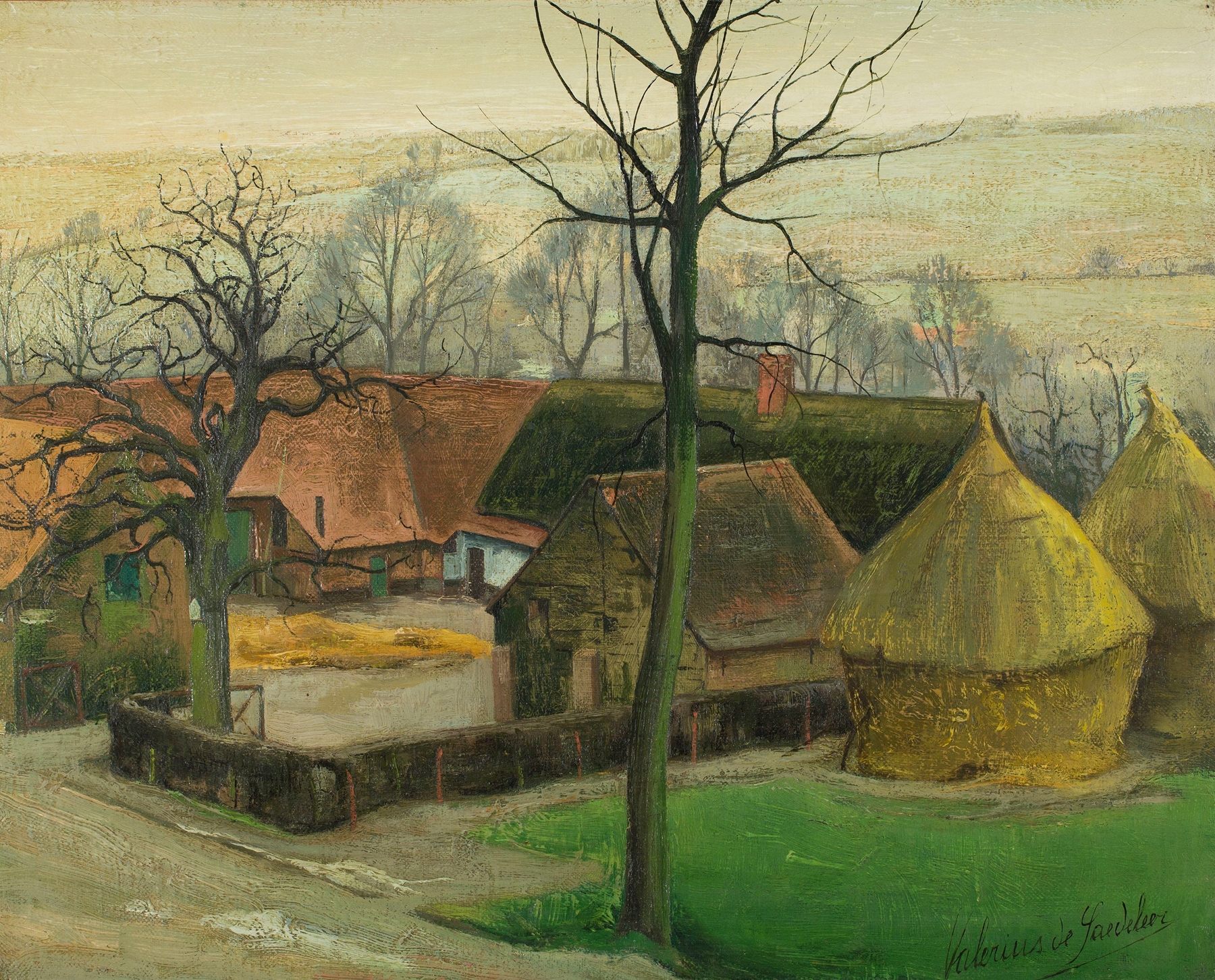 Landscape of a farm at dusk, oil on canvas by Valerius De Saedeleer