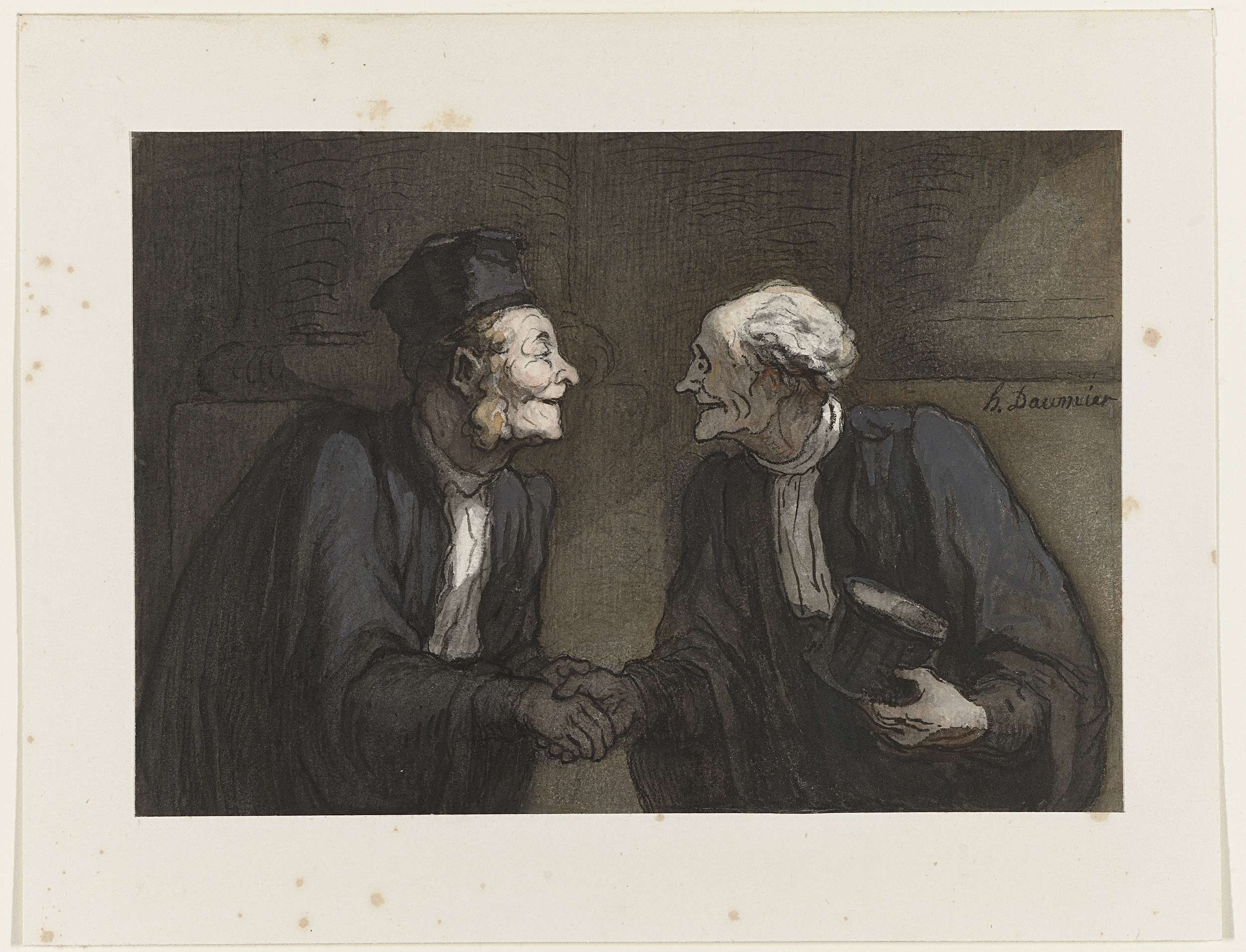 Drawing by Honoré Daumier depicting two lawyers shaking hands.