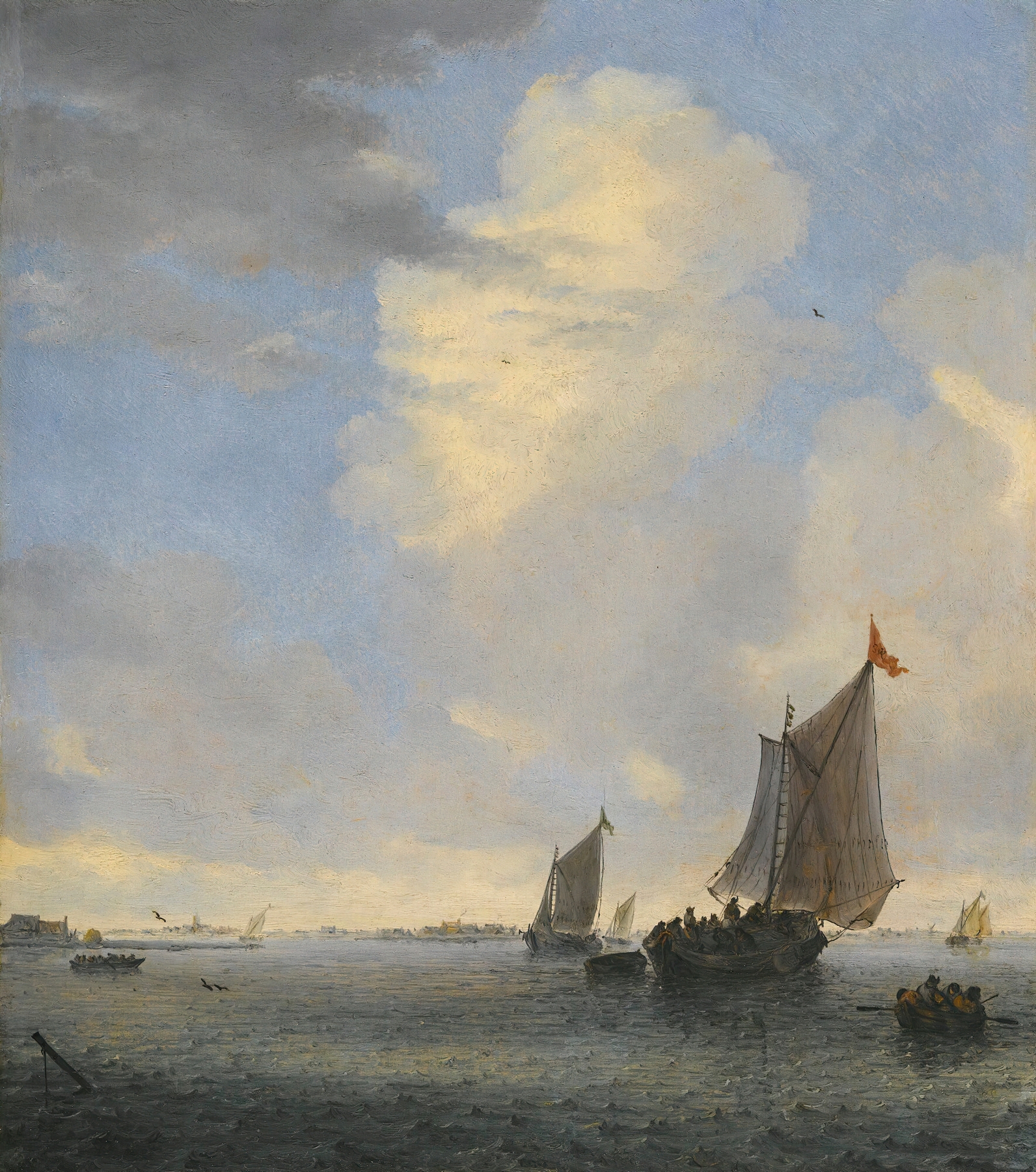 Marine scene with Dutch vessels at an estuary by Jacob Salomonsz. van Ruysdael, unknown medium
