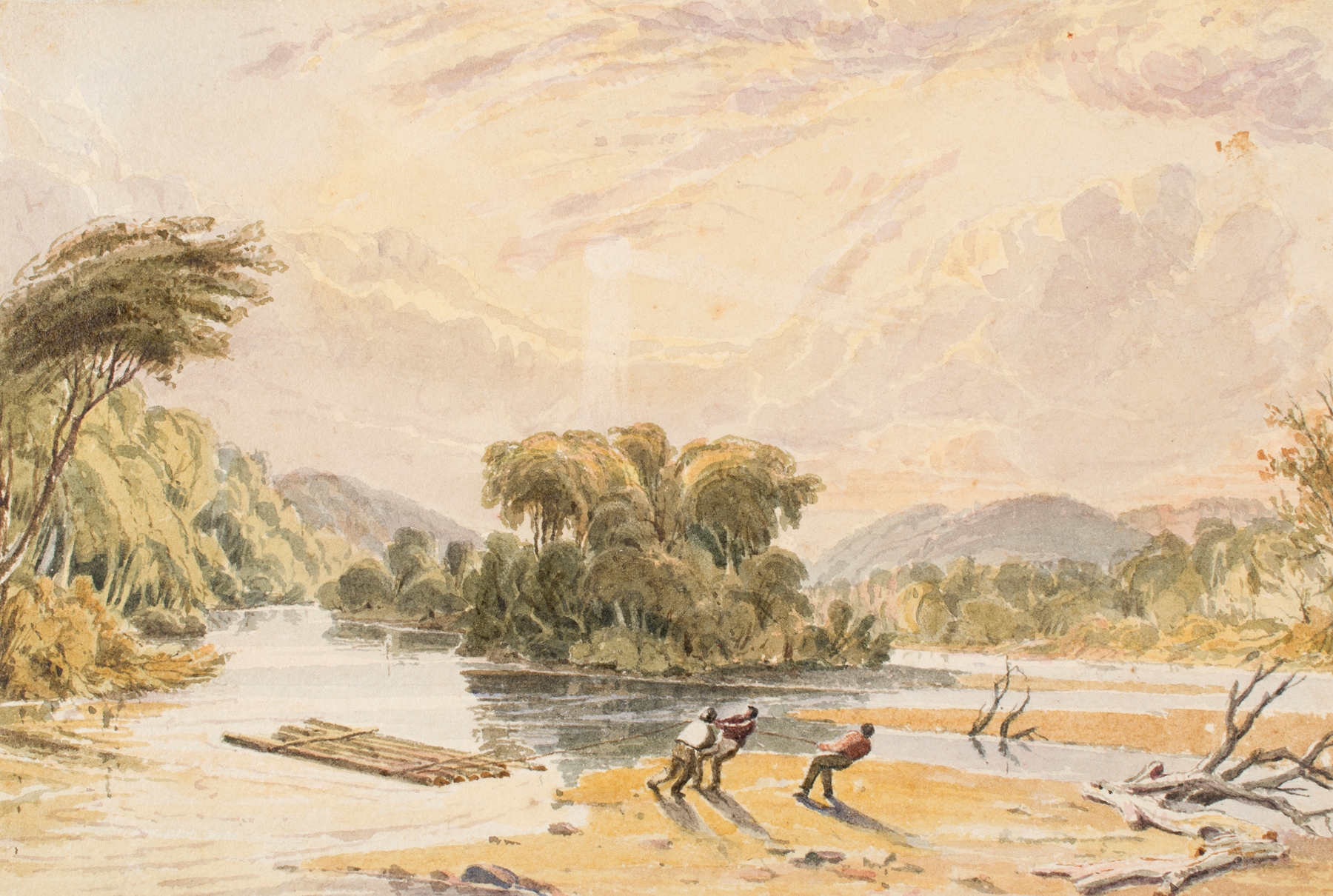 Landscape view of St. Louis with blue and gold hues, oil painting by Seth Eastman