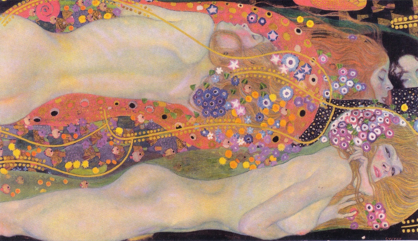 Gustav Klimt's 'Water Serpents II' features intricate patterns and vibrant colors.