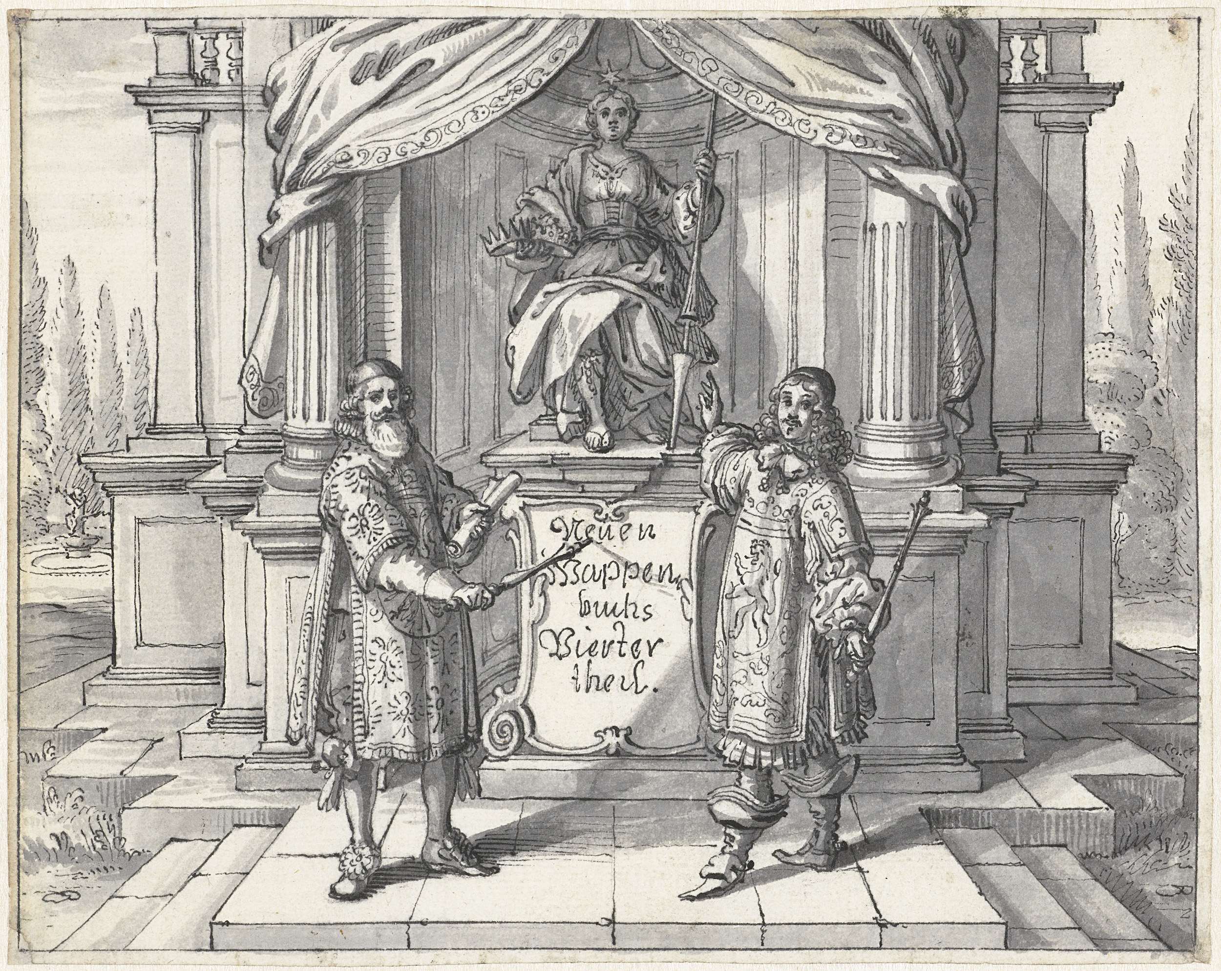 Engraving by Michael Heer depicting an intricate emblem with light and shadow