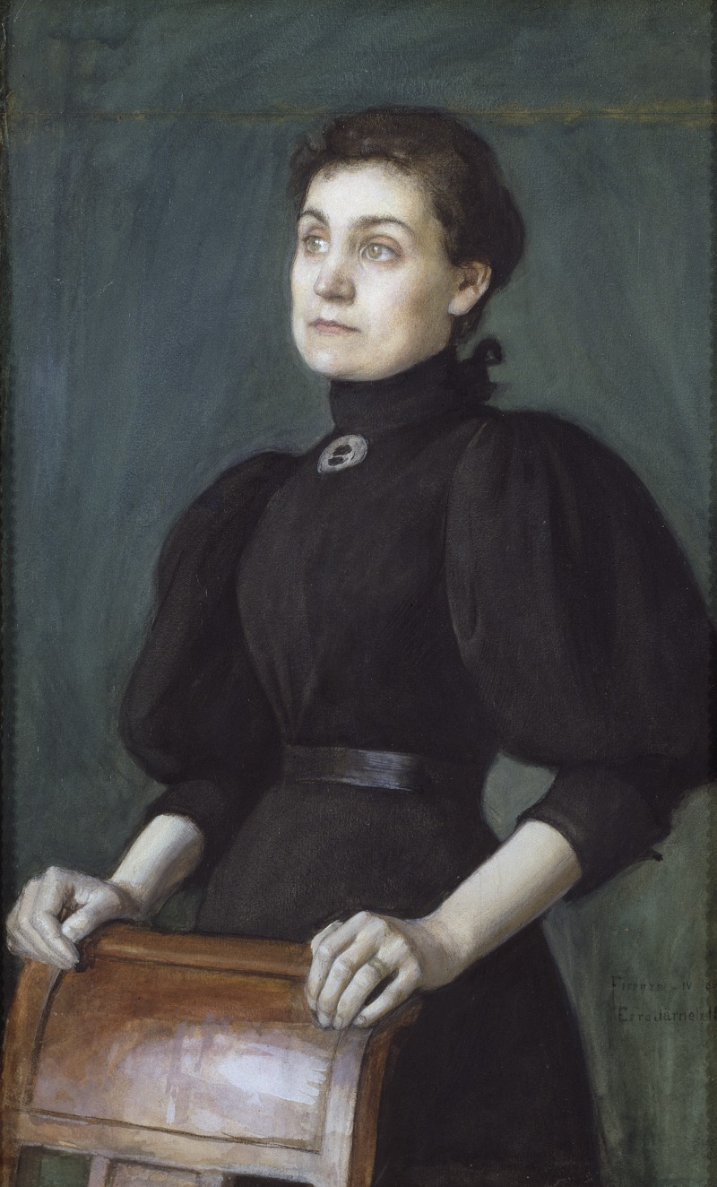 A portrait of Eero Järnefelt's wife, showcasing intimate details and a serene expression.