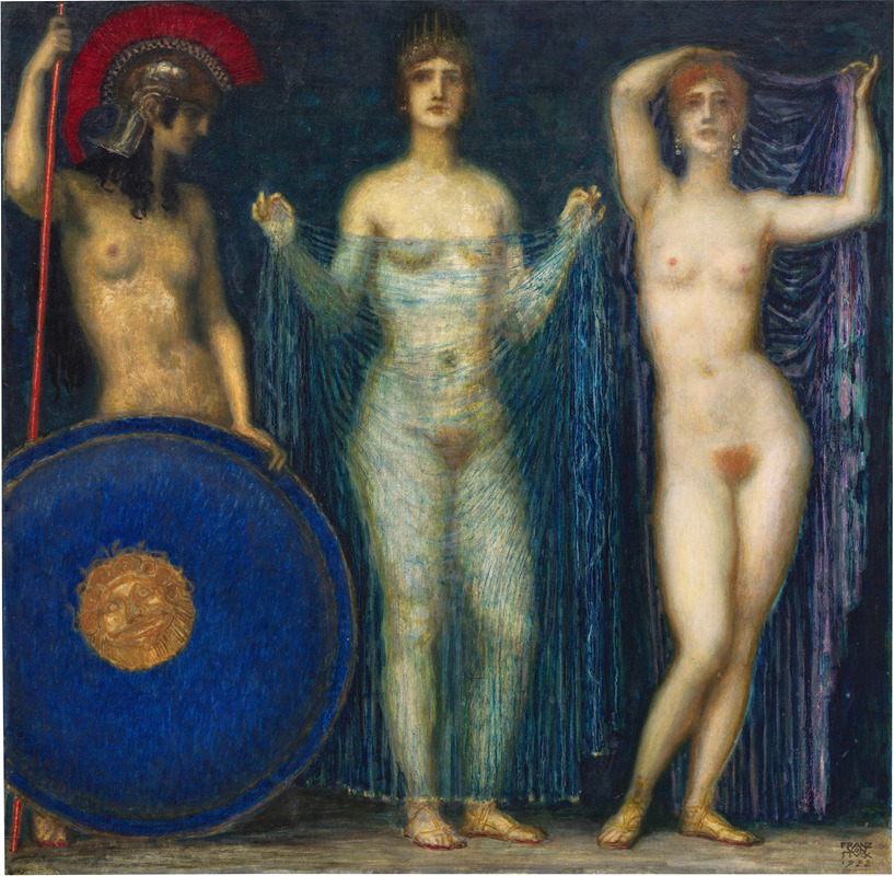 Franz von Stuck's 'Urteil des Paris' depicts a mythological scene with rich colors and dramatic figures.
