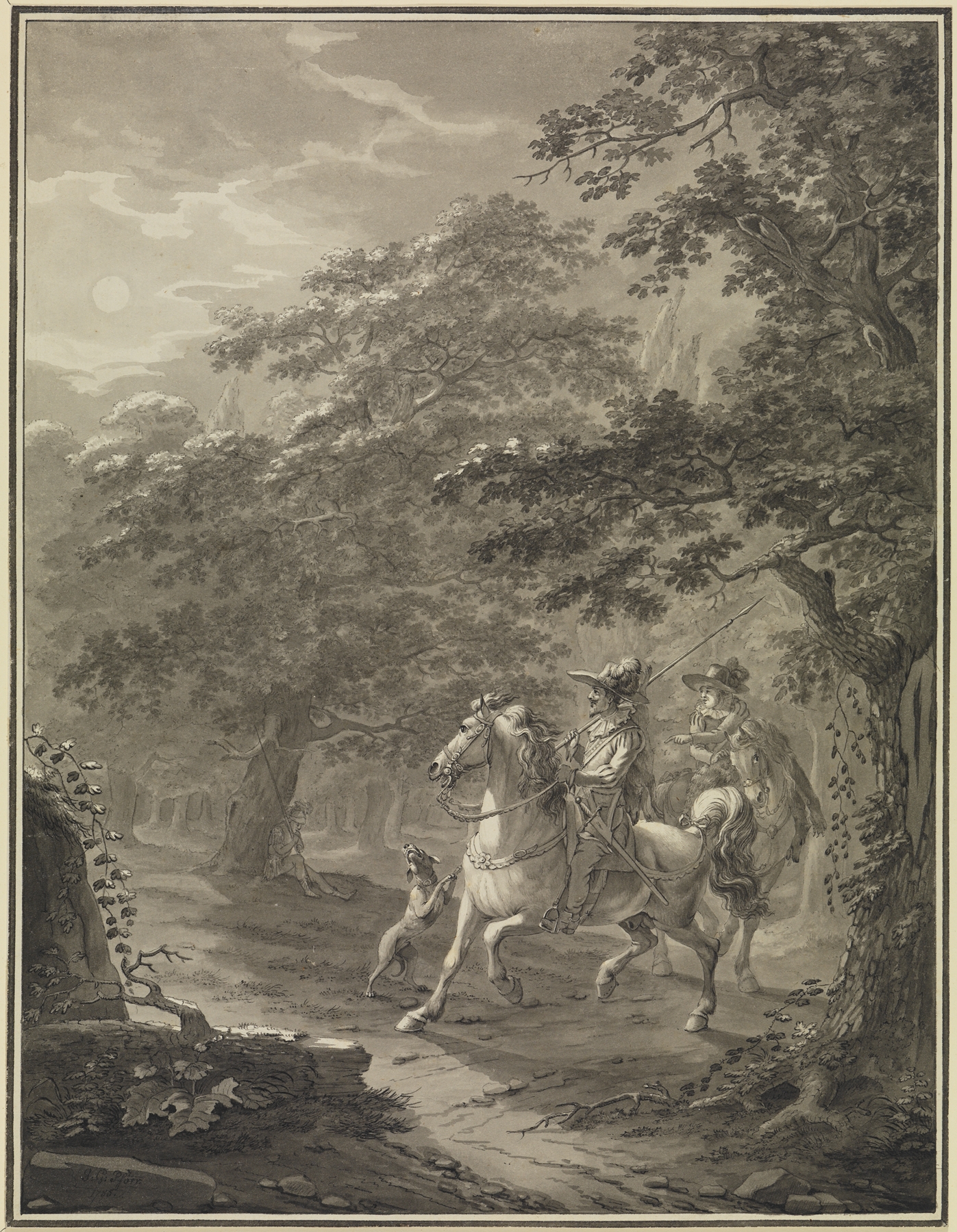 Illustration by Johann Georg Pforr depicting a man under a tree, oil painting