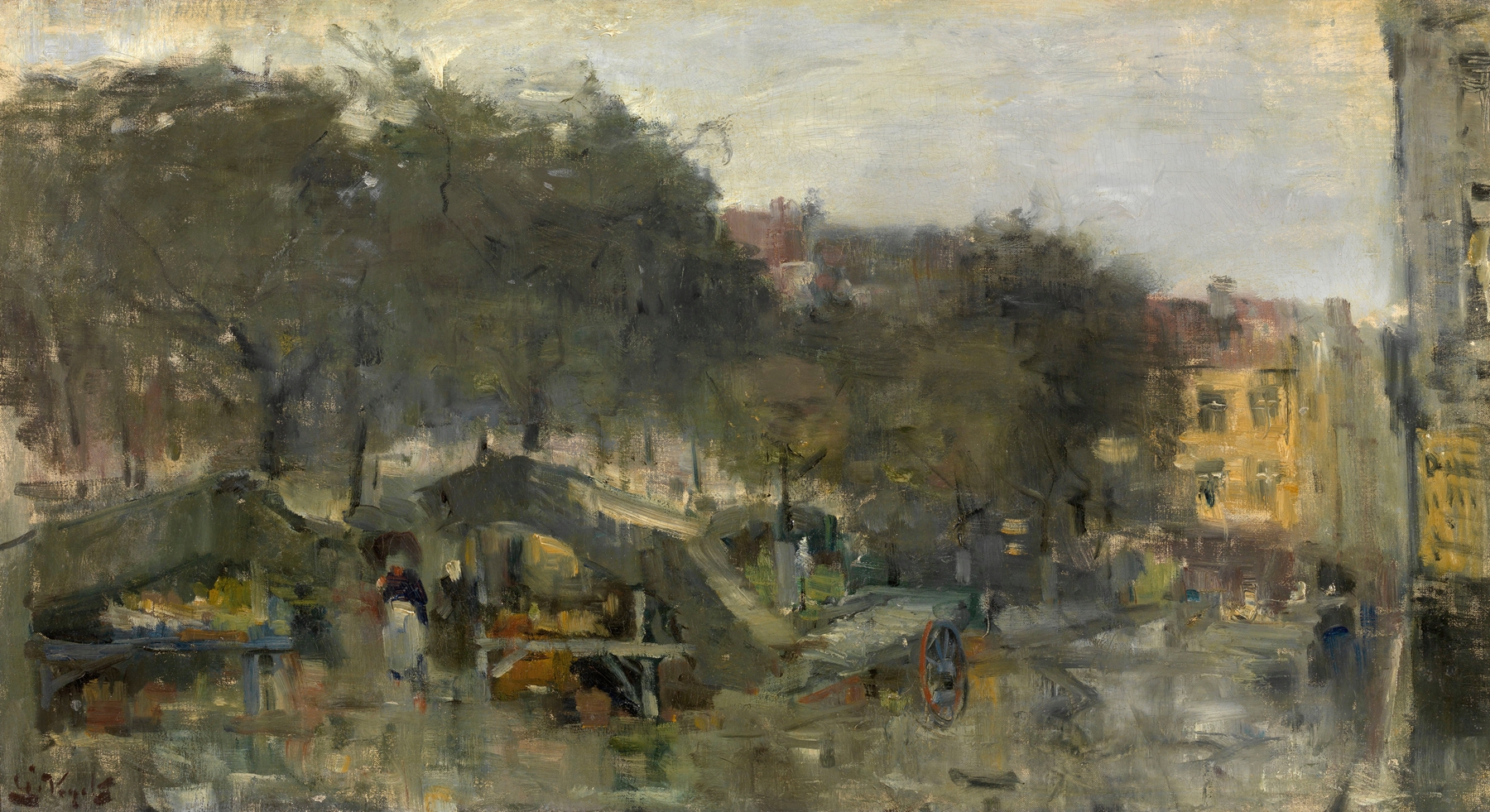 Landscape of Wapenplein in Ostend by Guillaume Vogels, oil painting