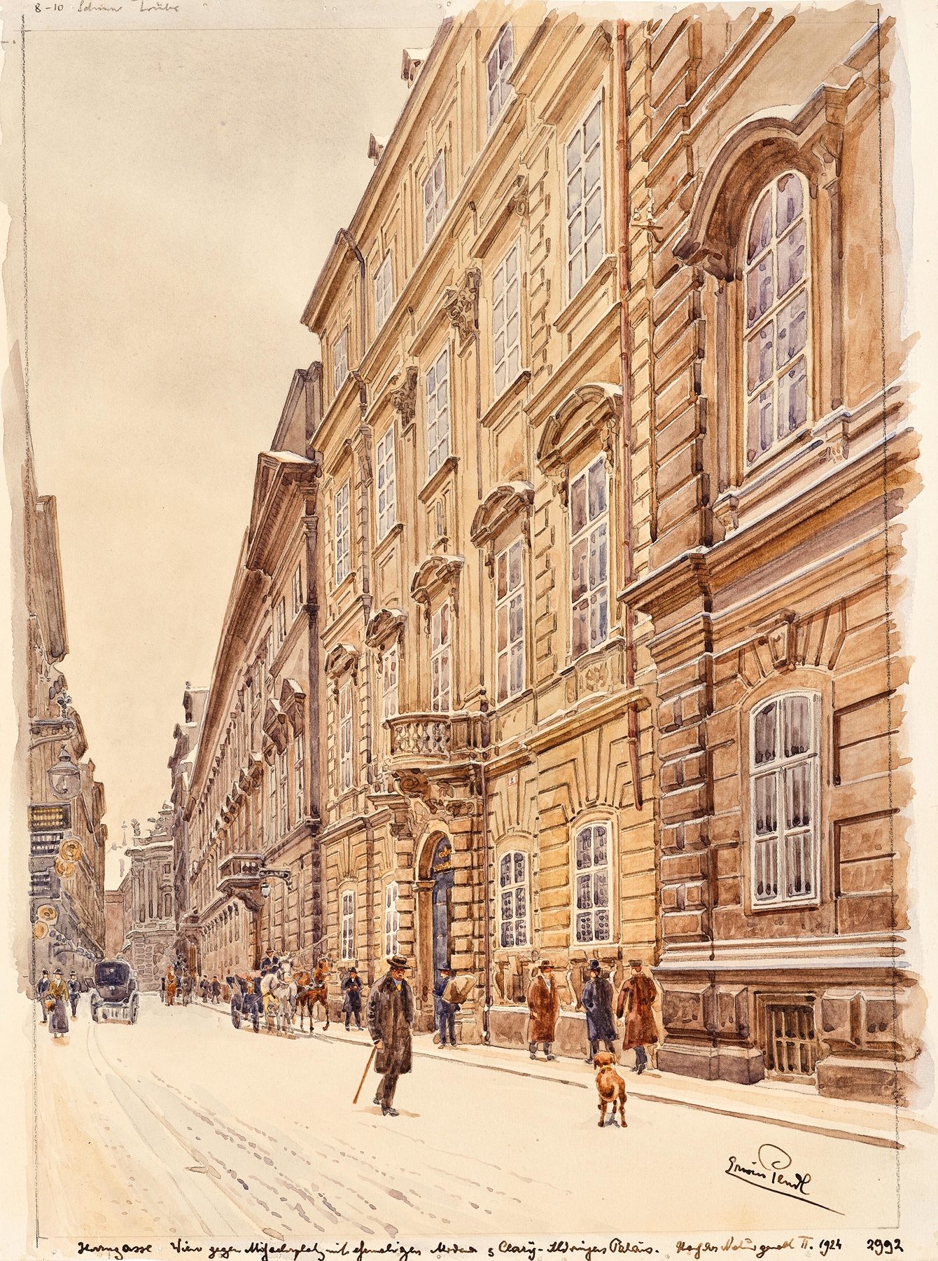 Modernism artwork depicting Herrengasse and Mollard-Clary palace in Vienna by Erwin Pendl