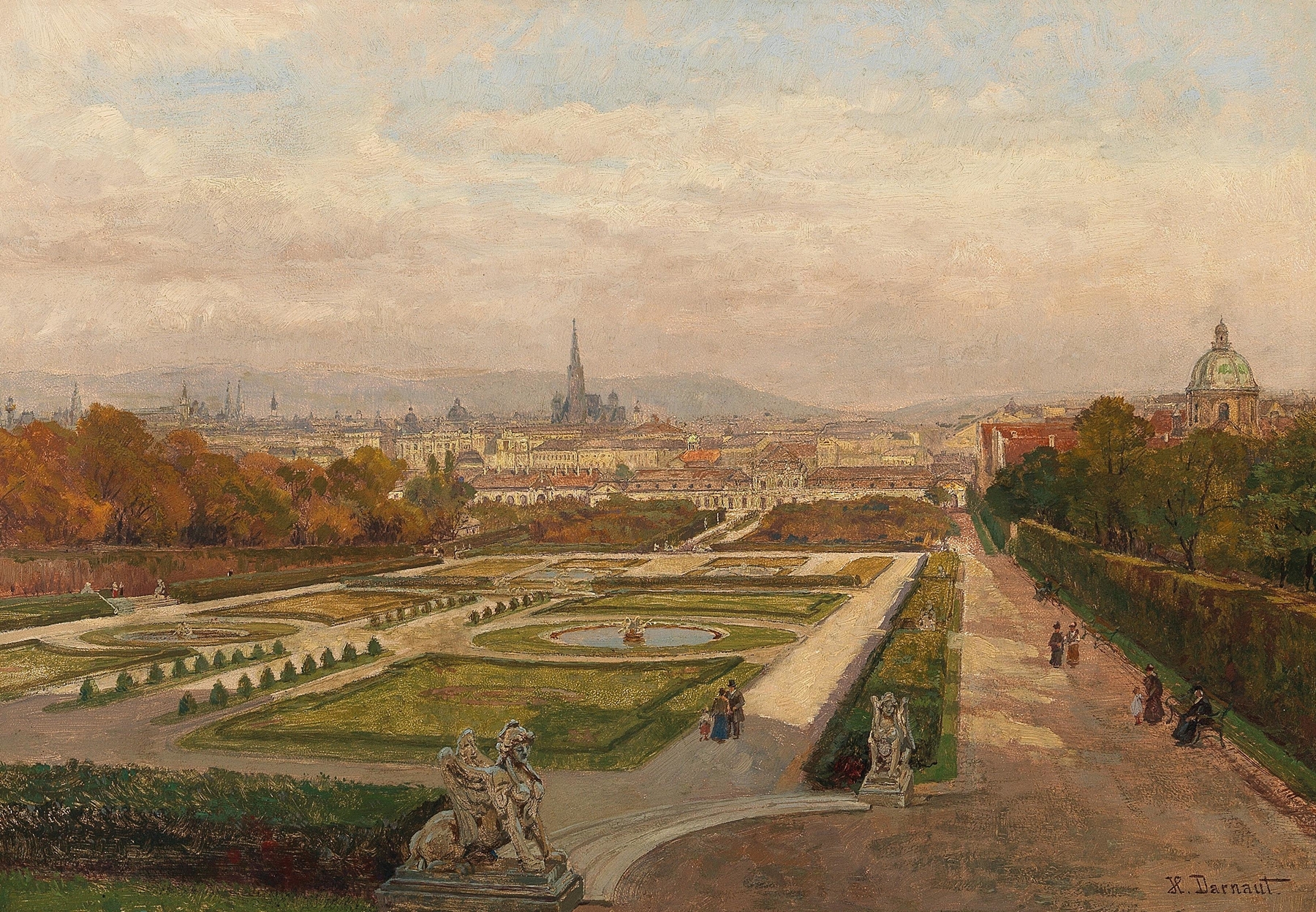 Landscape cityscape at dawn by Hugo Darnaut, medium unknown