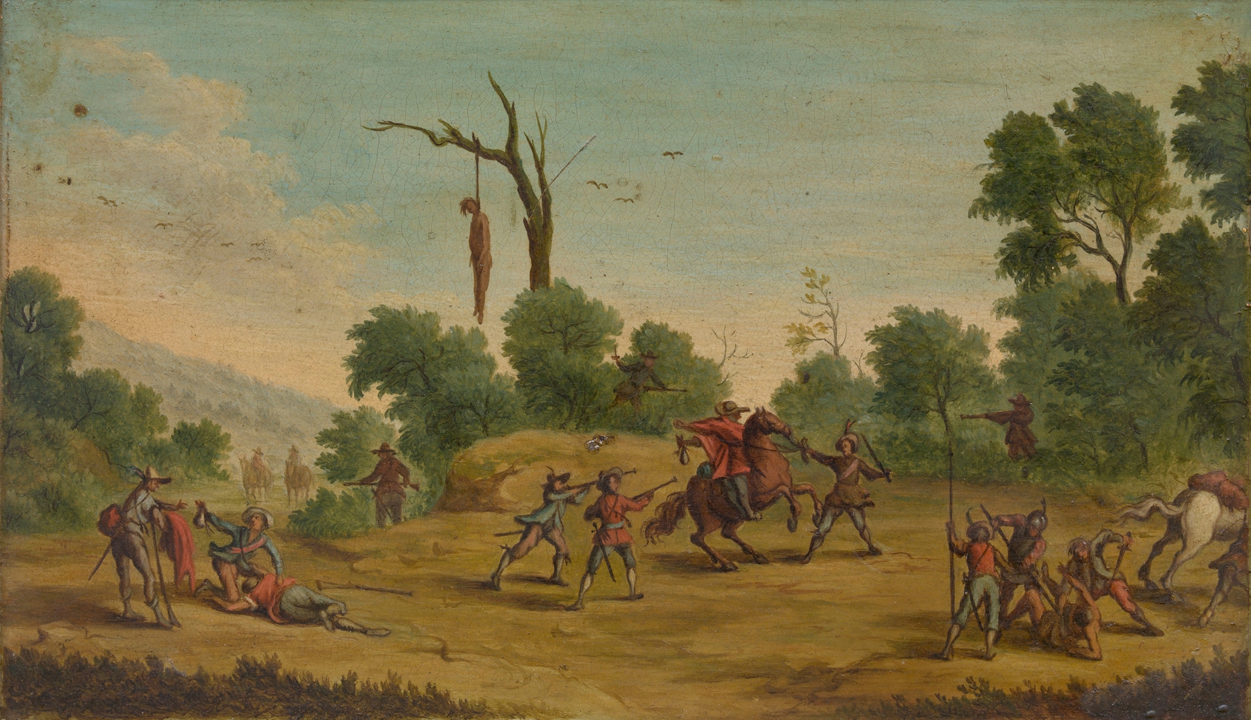 Horsemen Attacked by Robbers, by Jacques Callot, public domain