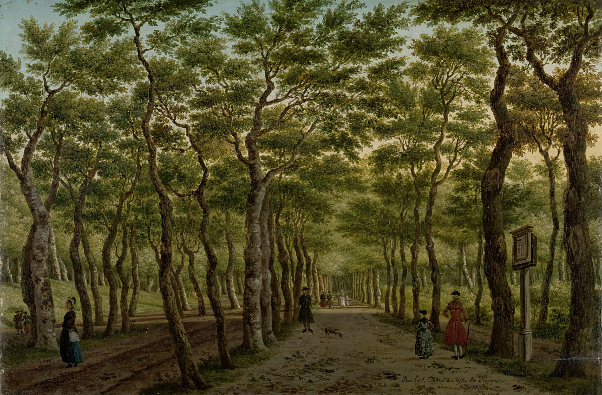 Landscape of Haagse Bos with footpath, oil on panel by Paulus Constantijn la Fargue