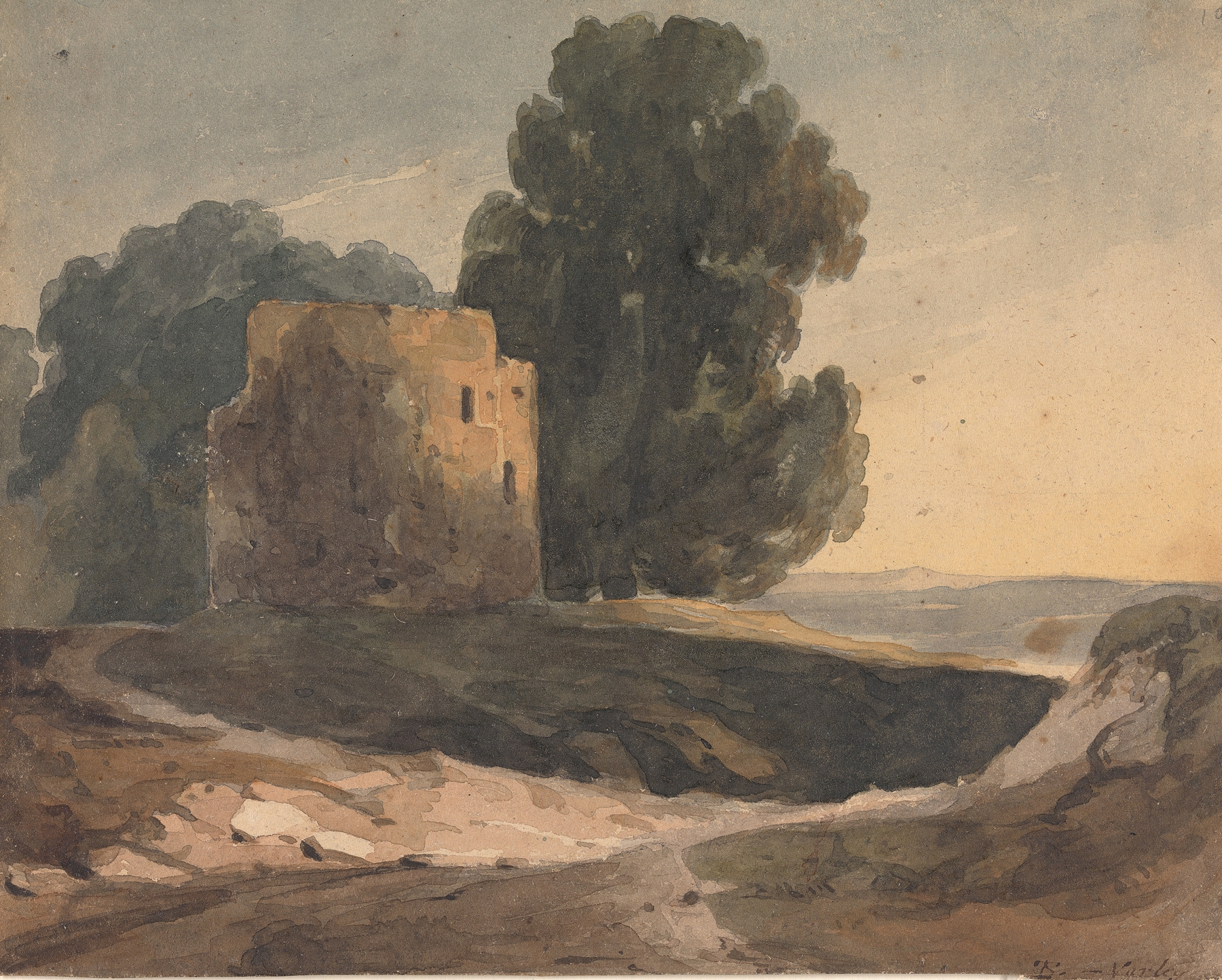 Landscape with Ruined Castle, Trees, by Thomas Sully, public domain