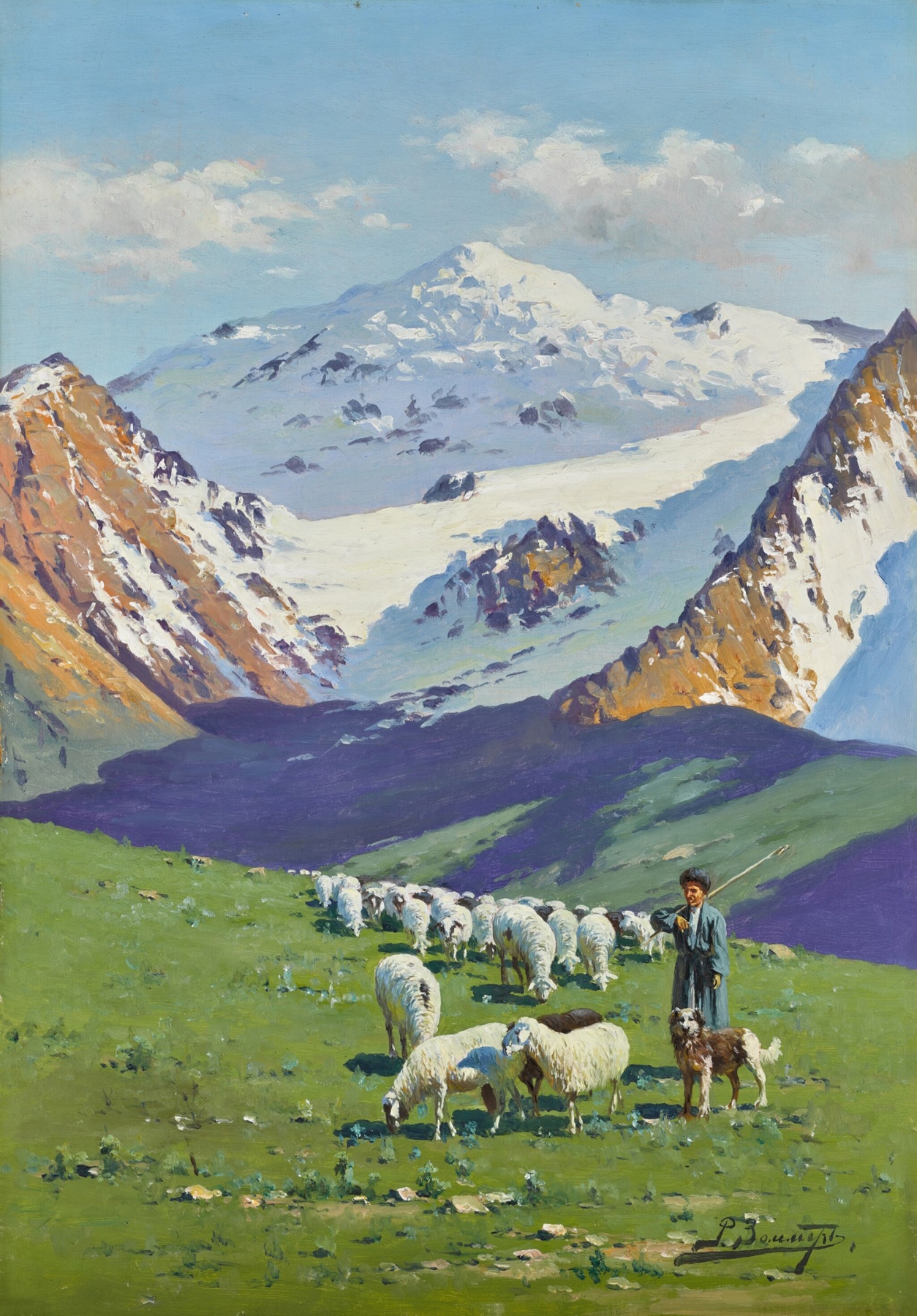 Solitary shepherd in a landscape, oil on canvas by Richard Karlovich Zommer