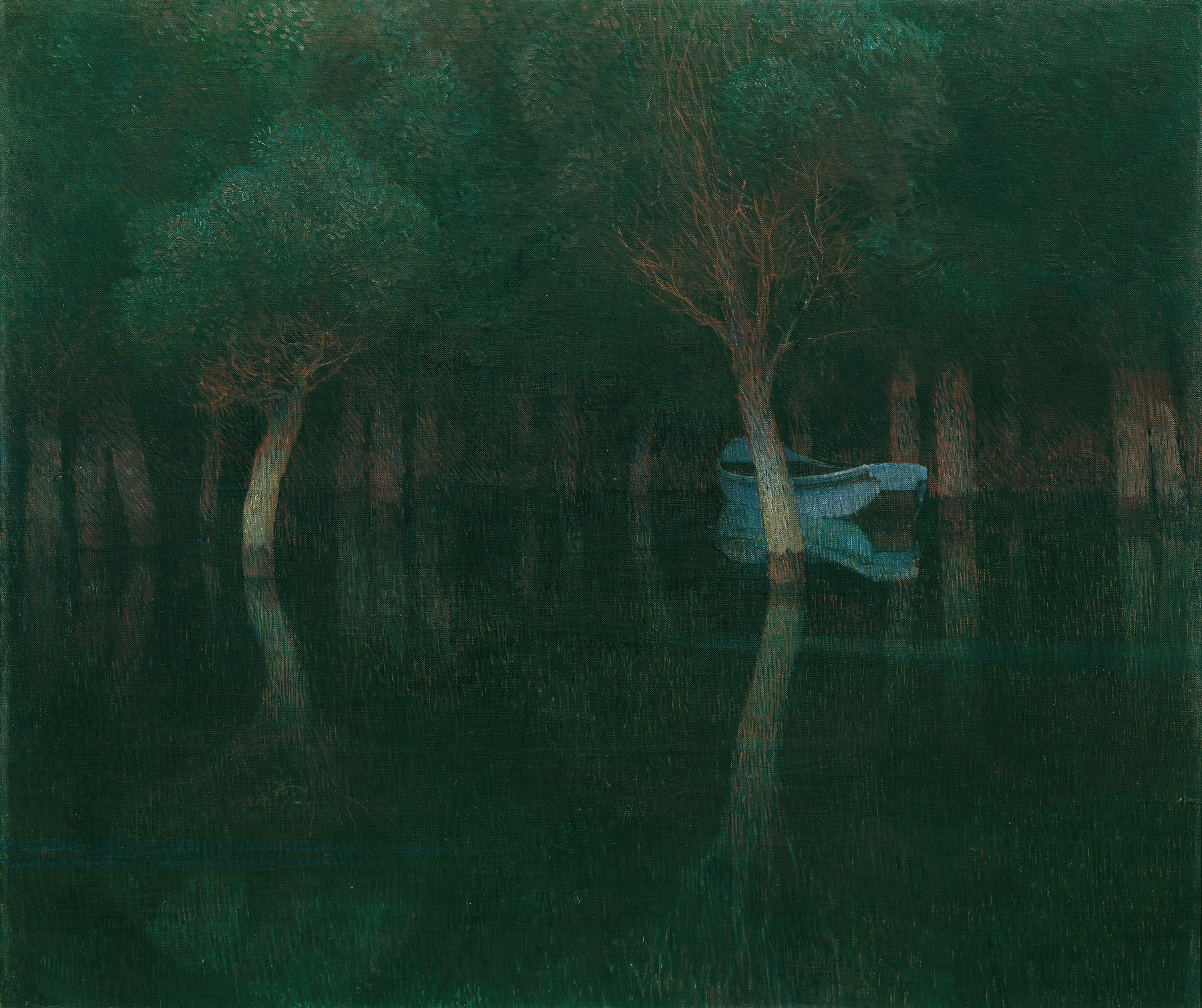 Dämmerung by Carl Moll, an impressionist landscape oil painting depicting twilight.