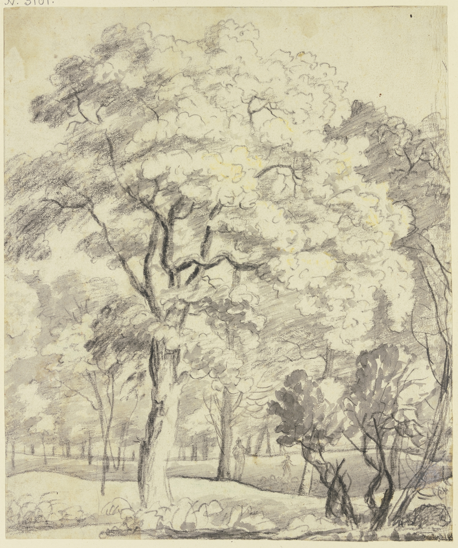 Waldpartie mit zwei Figuren by Roelant Roghman, oil on canvas depicting a forest scene with figures.