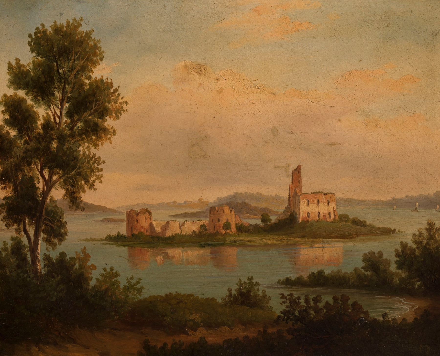 Castle in Trakai by Chrystian Breslauer, oil painting depicting a castle amidst a natural landscape