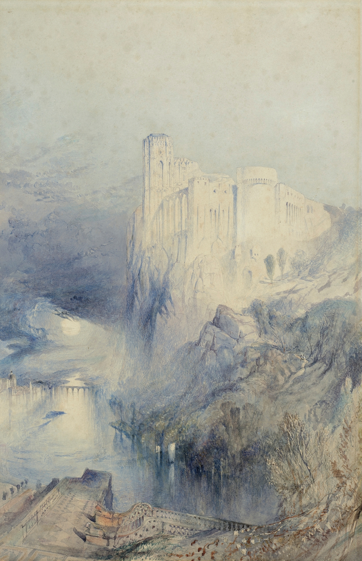 Watercolour by John Ruskin depicting the Château of Amboise with intricate light and shadow.