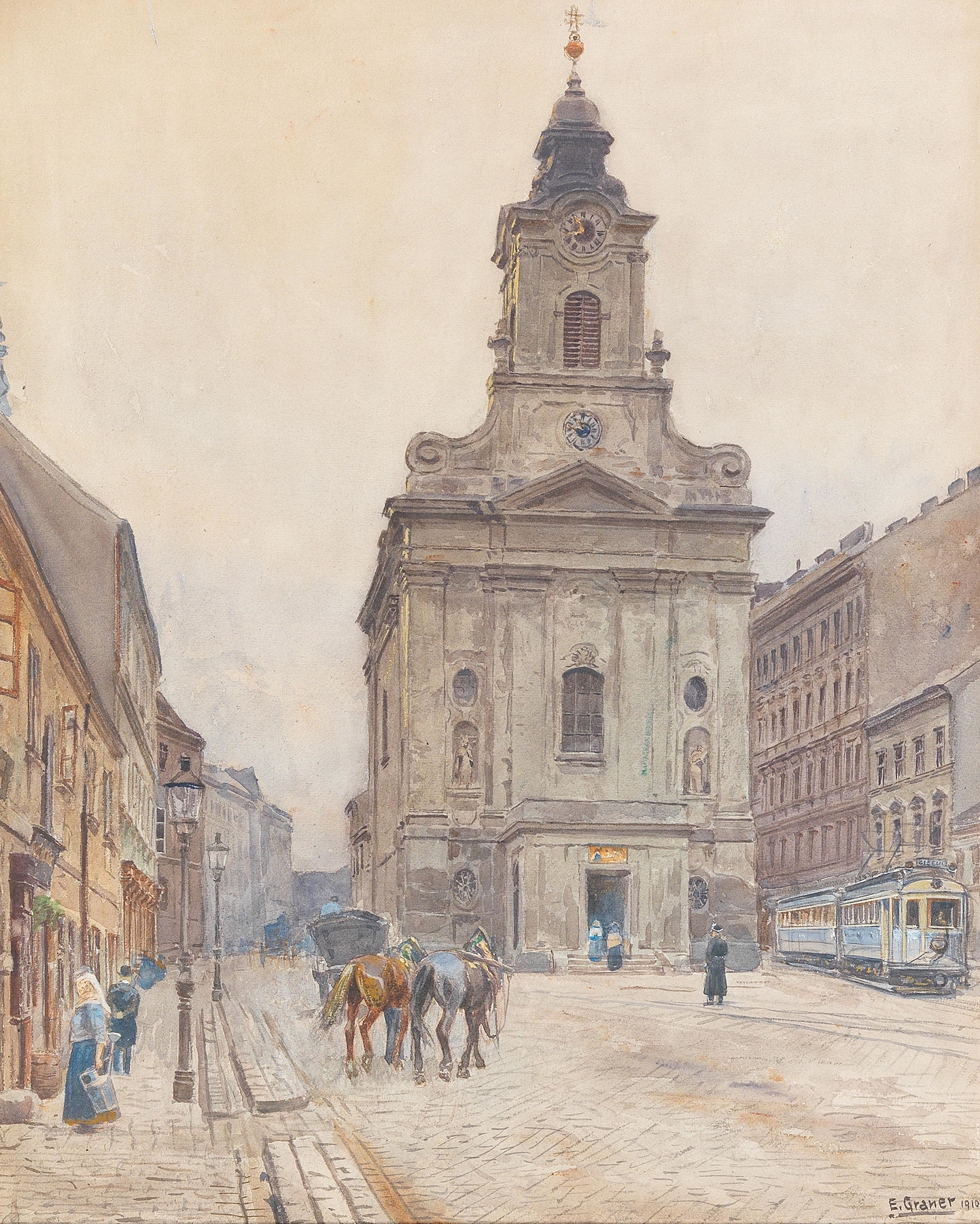 Architecture of The so-called Rauchfangkehrerkirche in Vienna by Ernst Graner, oil painting