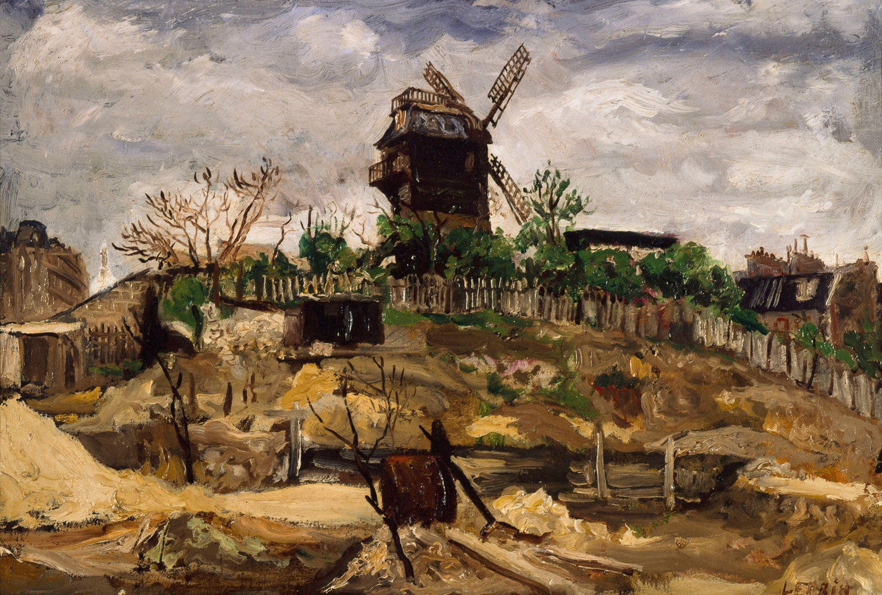 Le moulin de la Galette by Marcel Leprin, Impressionism, depicting a lively Parisian genre scene