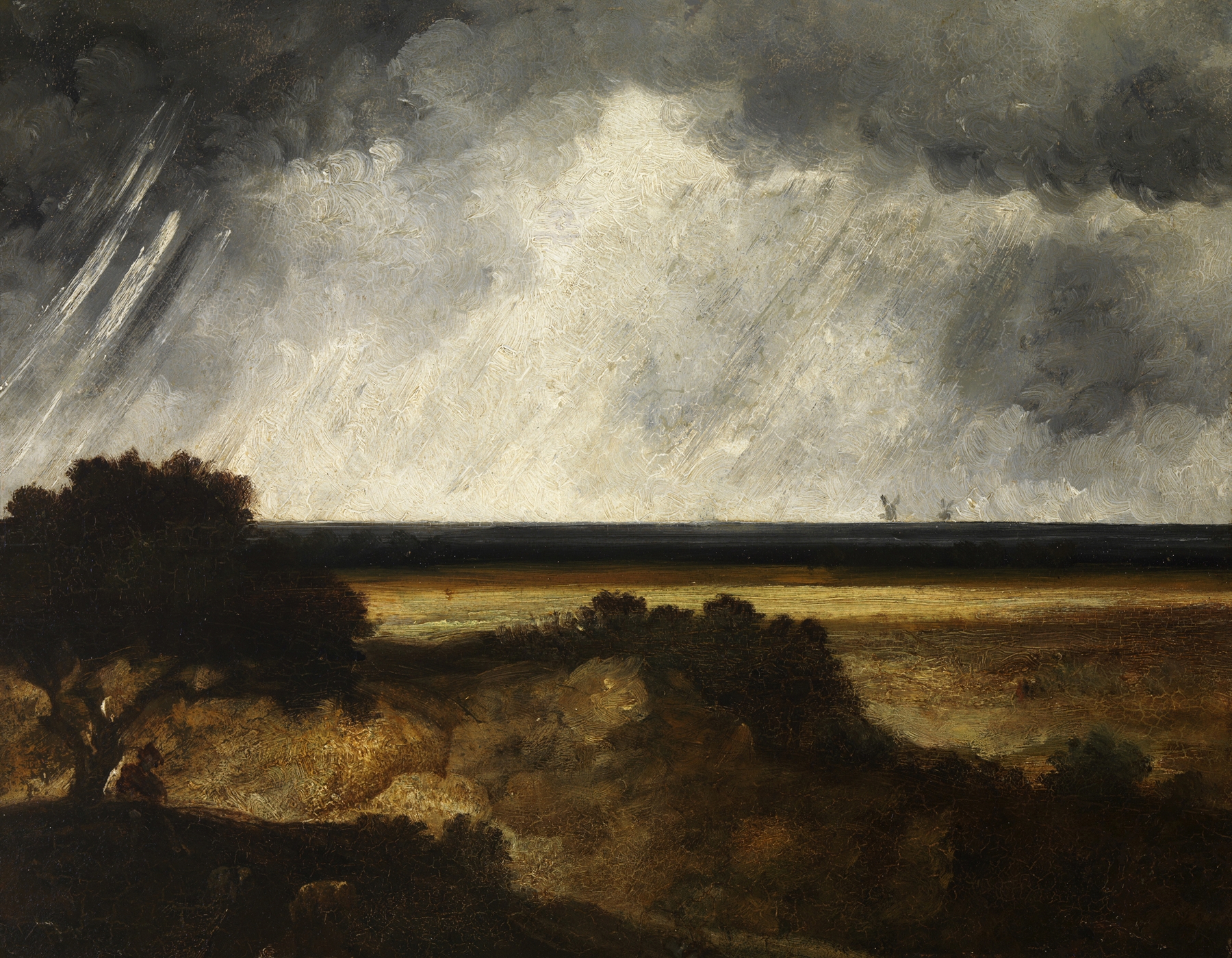 Landschap met overtrekkende bui by Georges Michel, oil painting of a stormy landscape.
