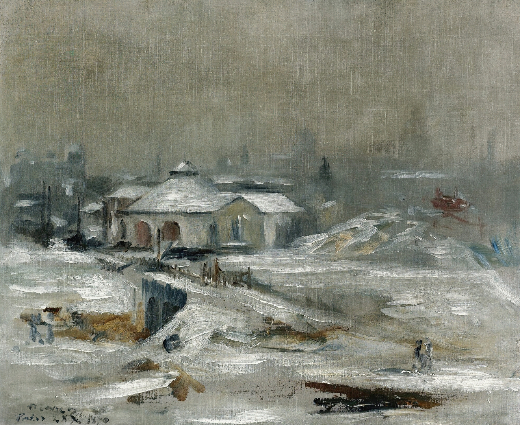 La Gare Du Chemin De Fer De Sceaux by Édouard Manet, oil on canvas depicting a lively train station scene.