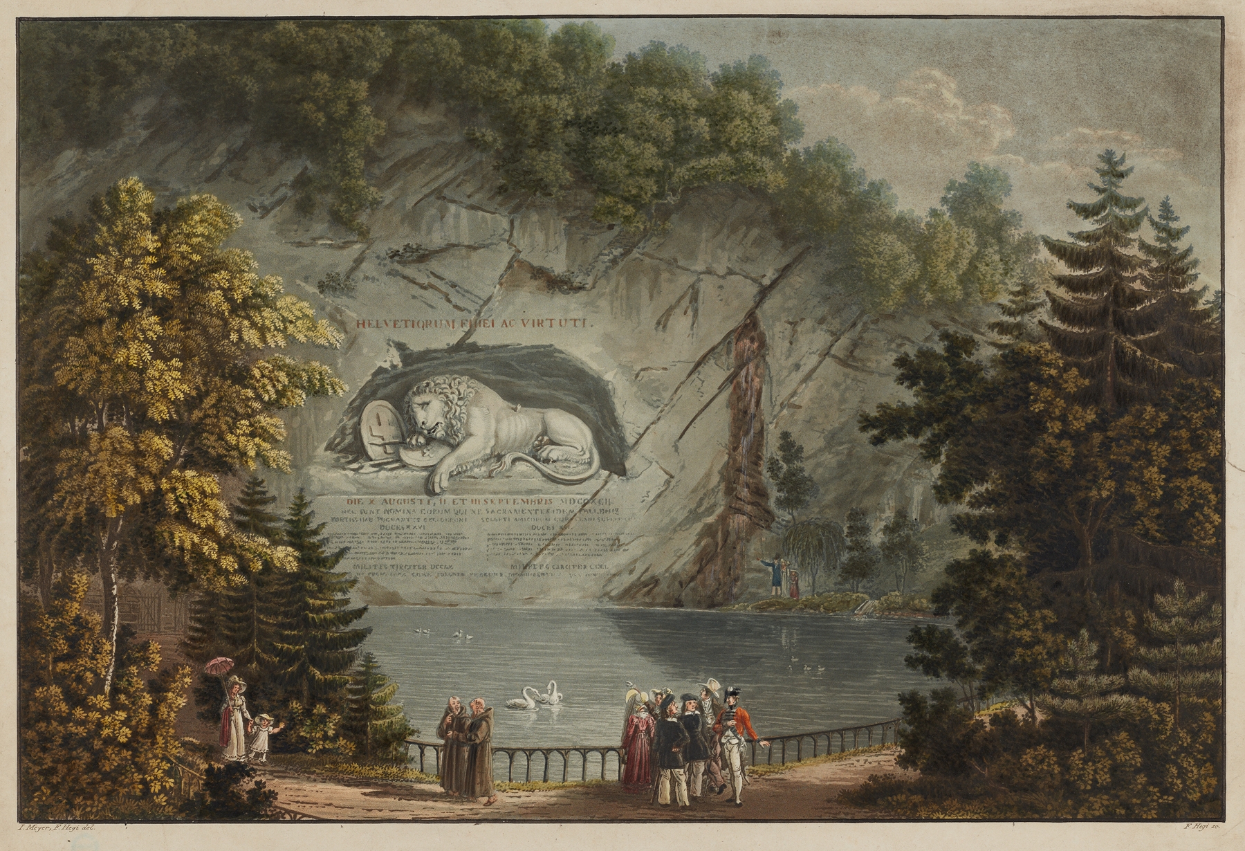 Engraving by Johann Jakob Meyer depicting a historical monument in Lucerne.