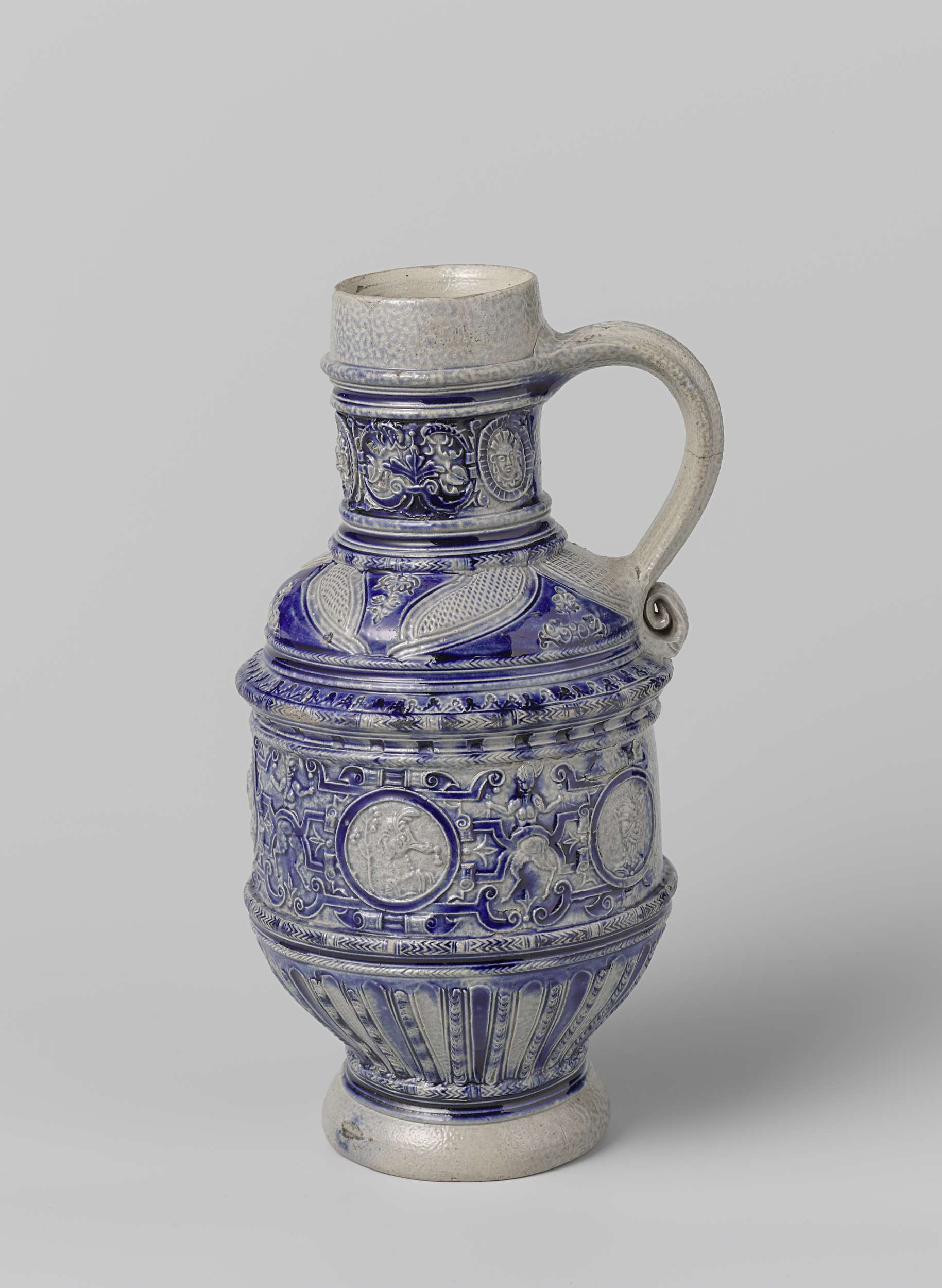 Ceramic jug with satyrs and floral scrolls by Unknown Artist