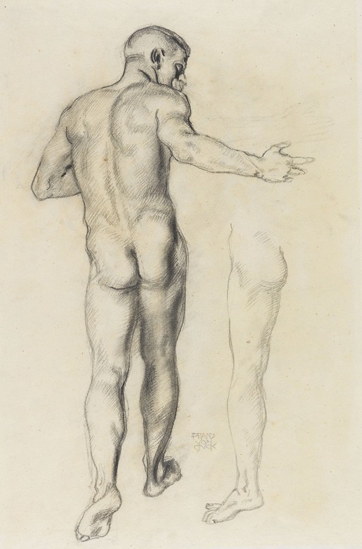 Franz von Stuck's 'Männlicher Rückenakt' features a male figure in a contemplative pose.