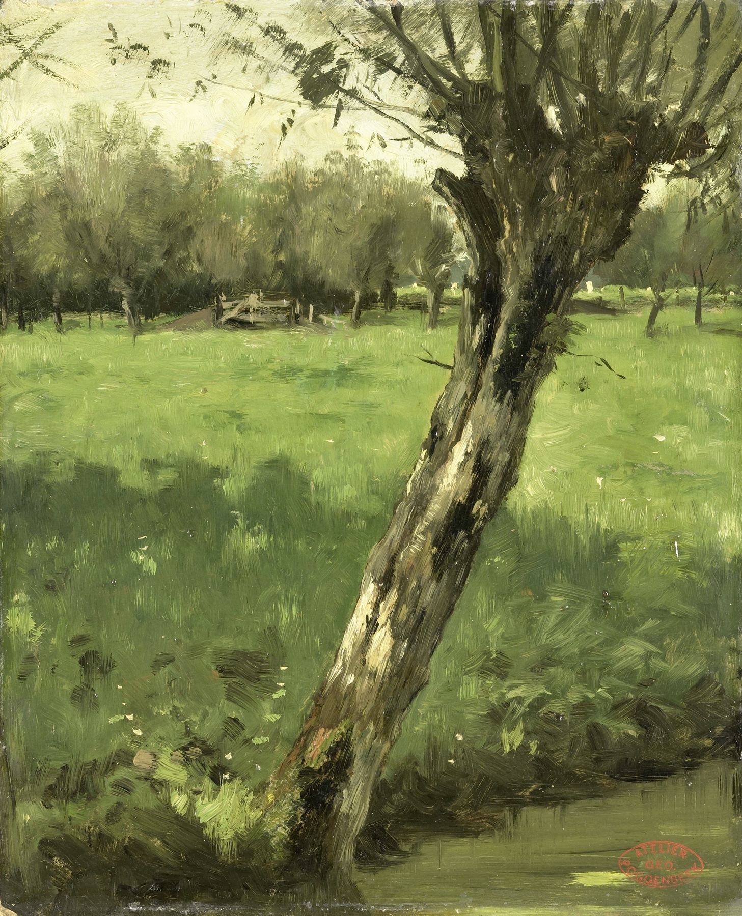 Willow tree by a river, oil painting by Geo Poggenbeek