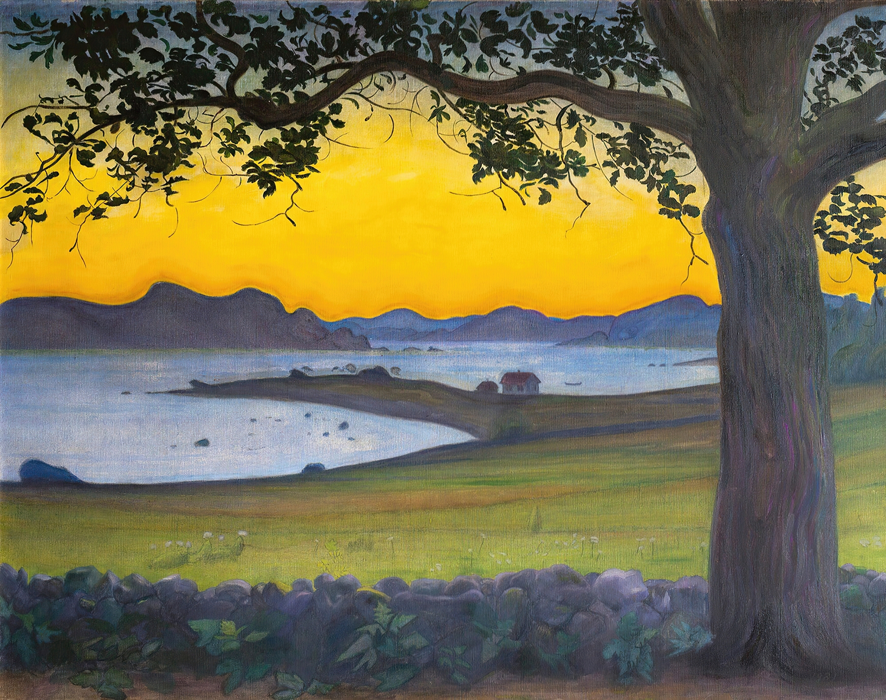 From Værvågen, The Fisherman’s Cottage by Harald Sohlberg, oil on canvas depicting a cottage by the coastline.