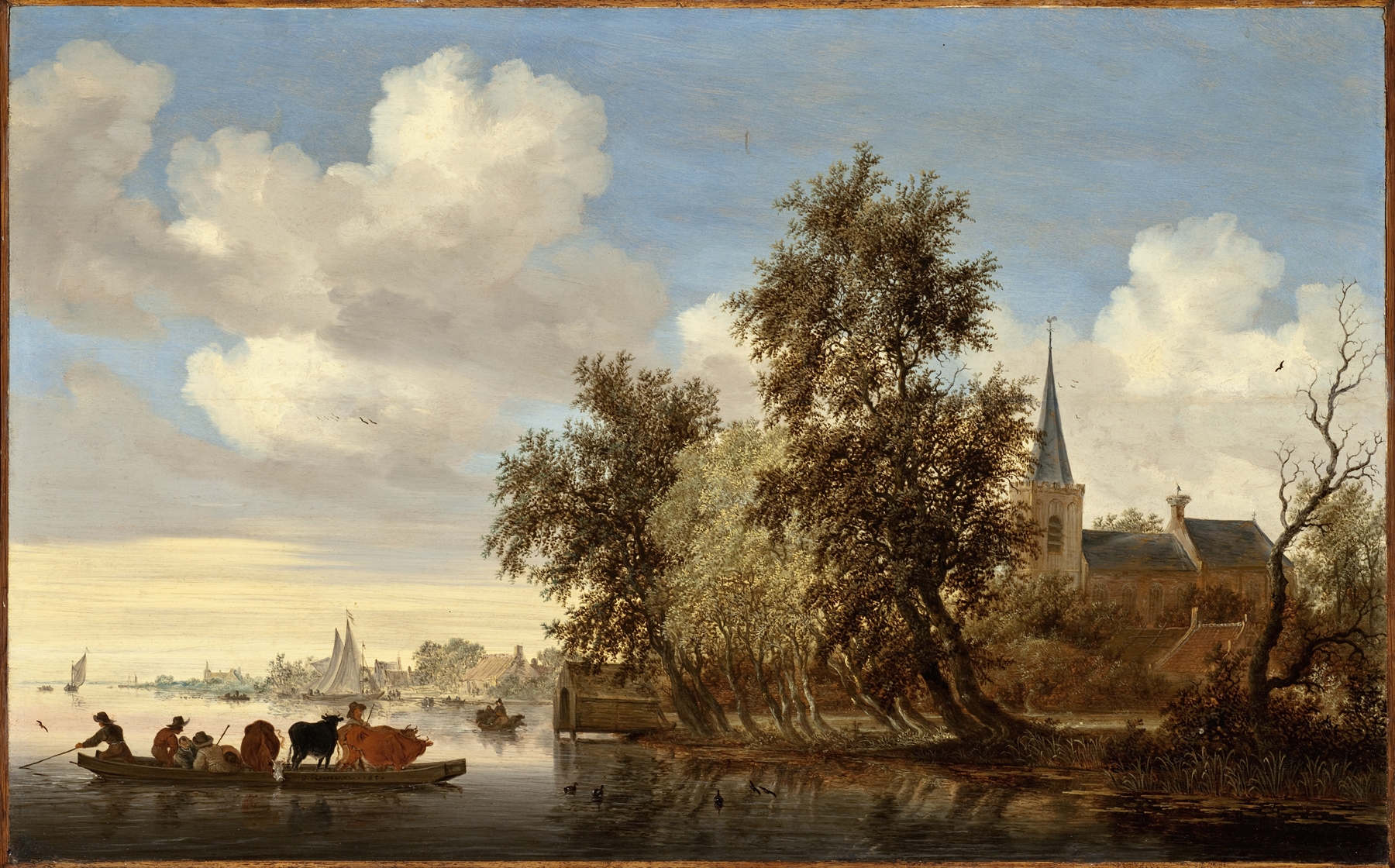 River landscape with a ferry, oil on canvas by Salomon van Ruysdael