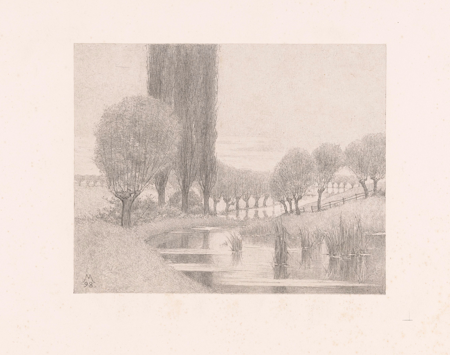 Wilgen en populieren langs een rivier, by Simon Moulijn, public domain