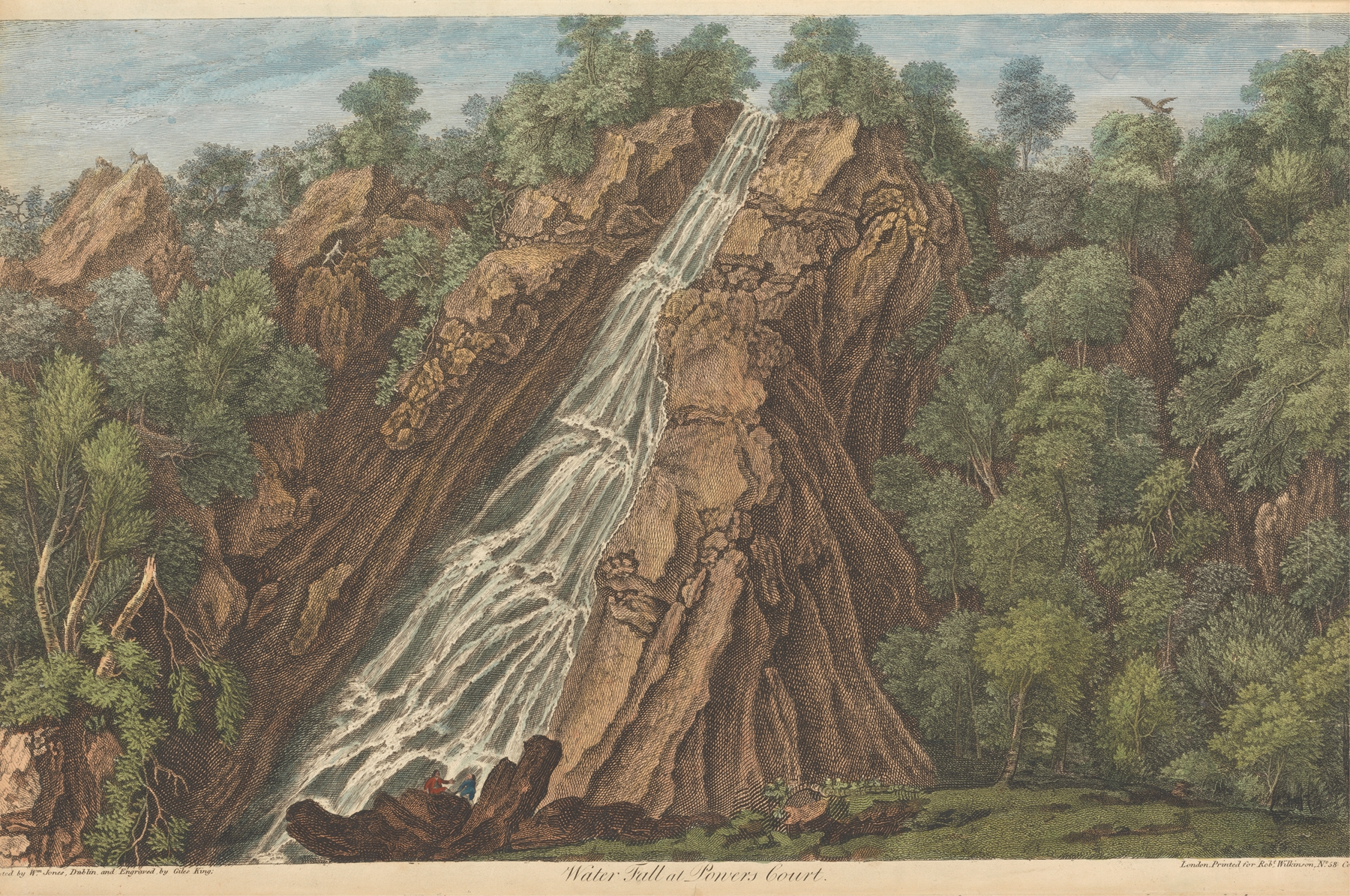 Water Fall at Powers Court, oil on canvas by William Jones, depicting a waterfall cascading over rocks.