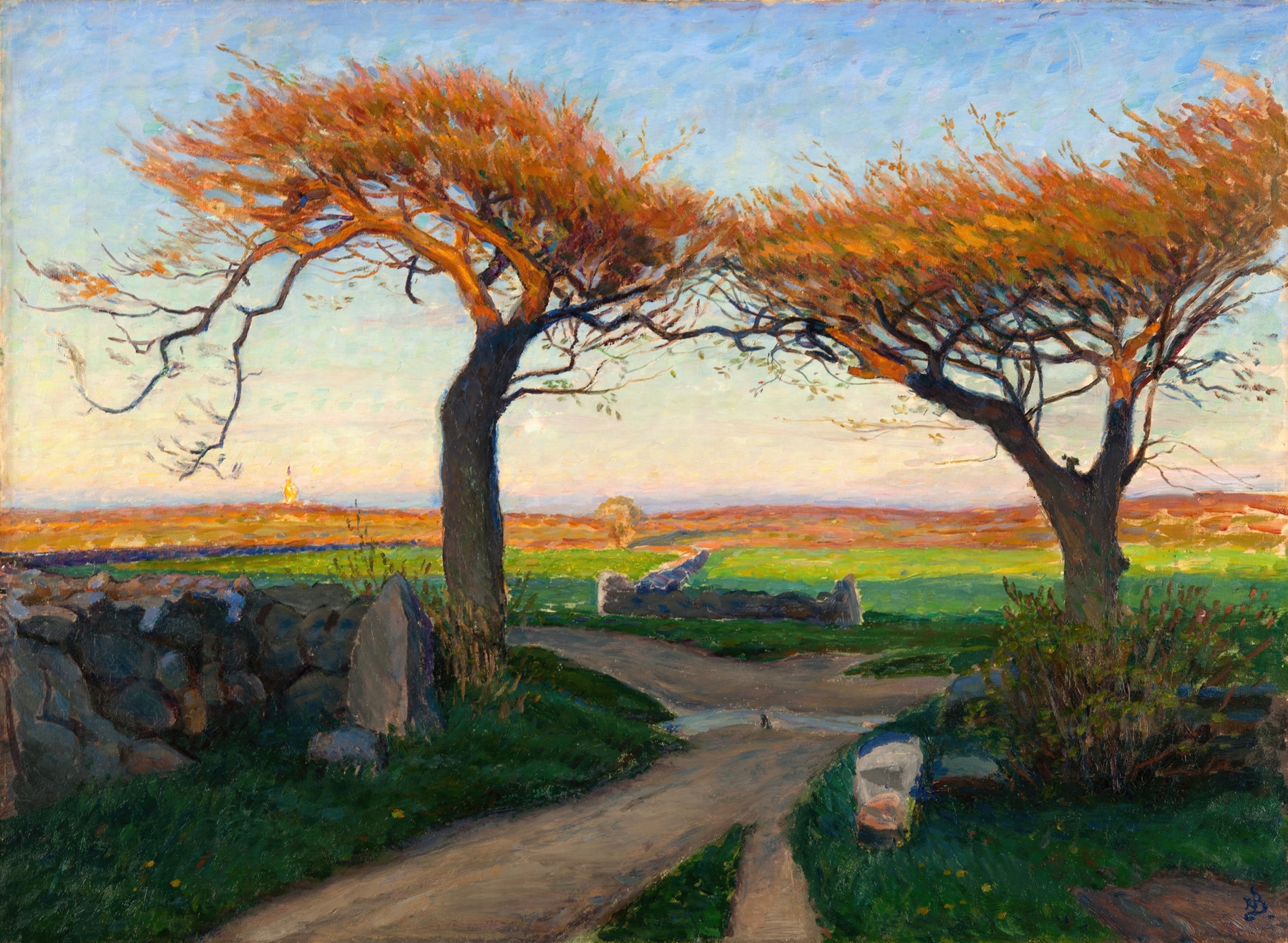 Landscape from Halland by Richard Bergh, impressionism, depicting rolling hills and a pastel sky.