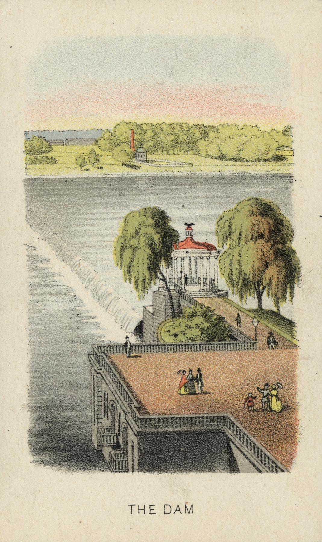 Landscape depicting a dam in muted earth tones by John C. Sinclair