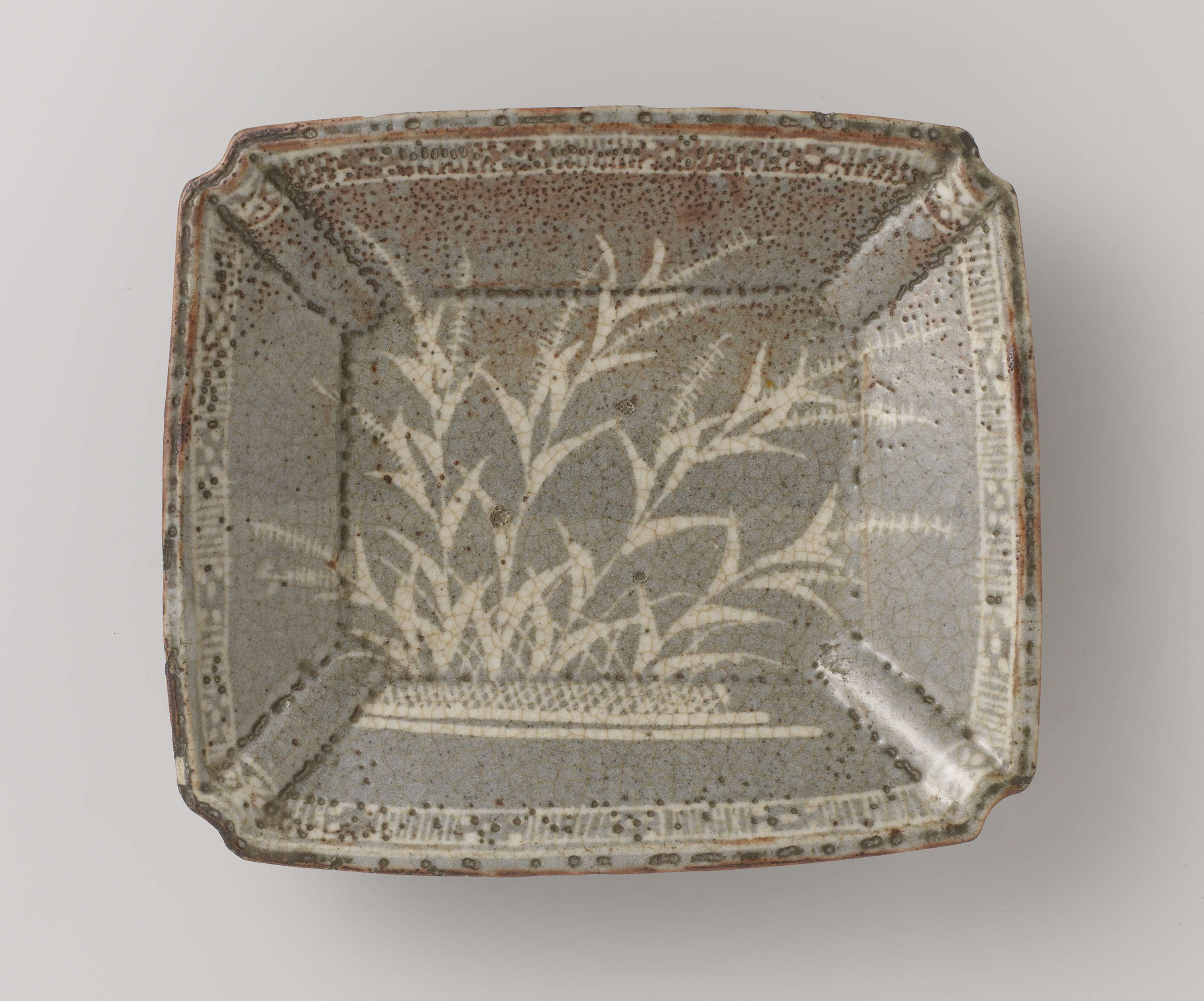 Rectangular dish with plants, stone medium by Unknown Artist