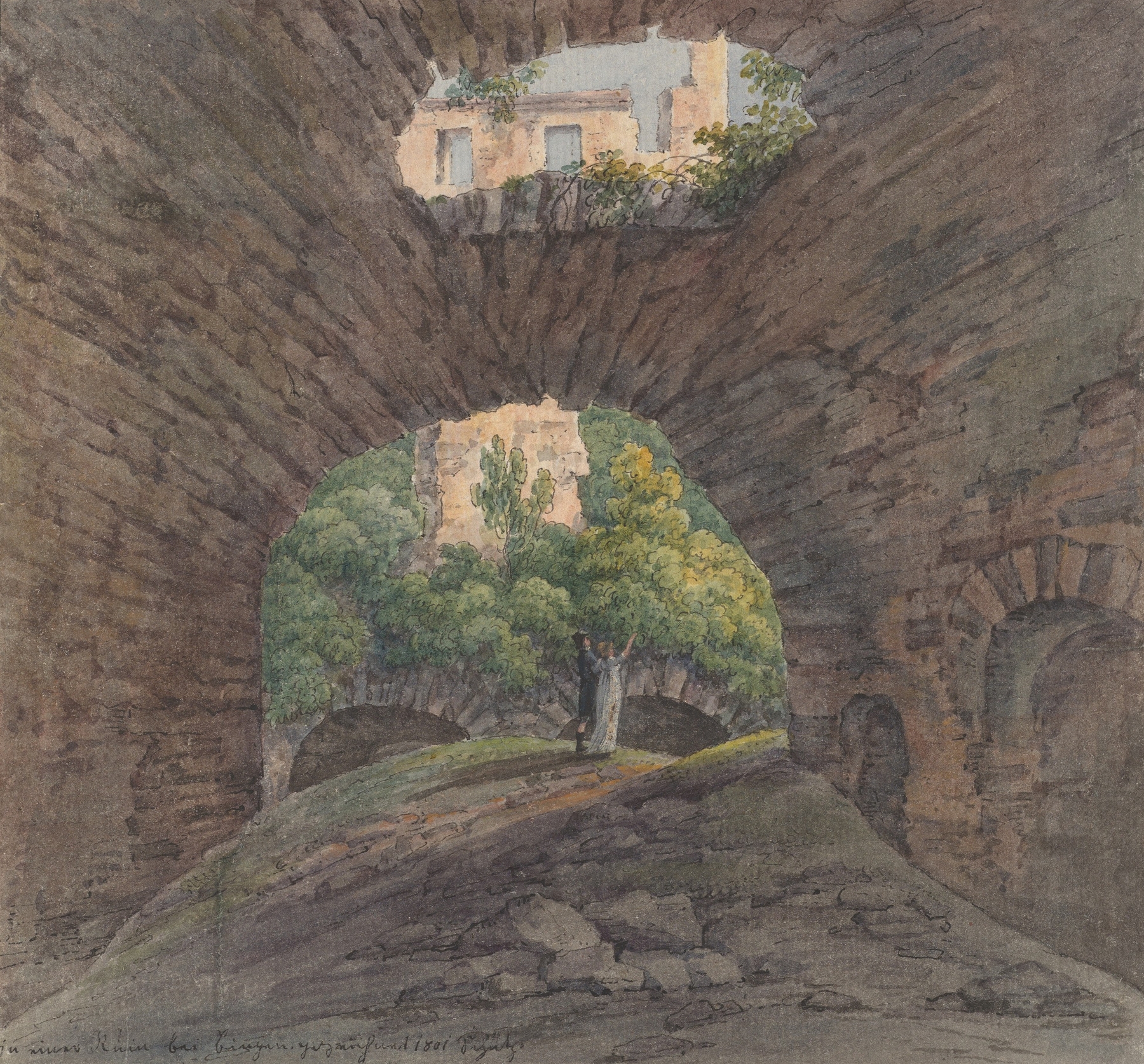 Genre scene of a couple near ruins, oil painting by Christian Georg Schütz the Younger