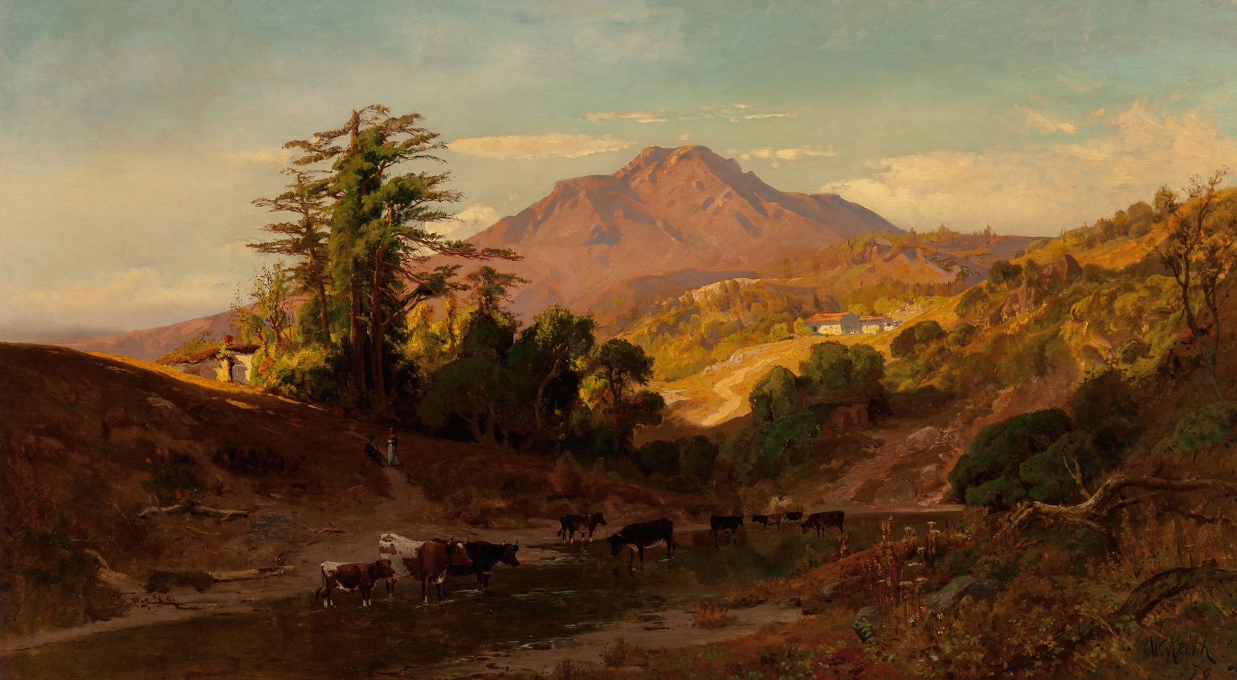 Oil painting of Mount Tamalpais by William Keith depicting hills and golden light