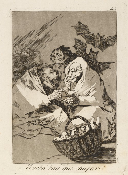 Francisco de Goya's 'Mucho hay que chupar' depicts a striking genre scene.