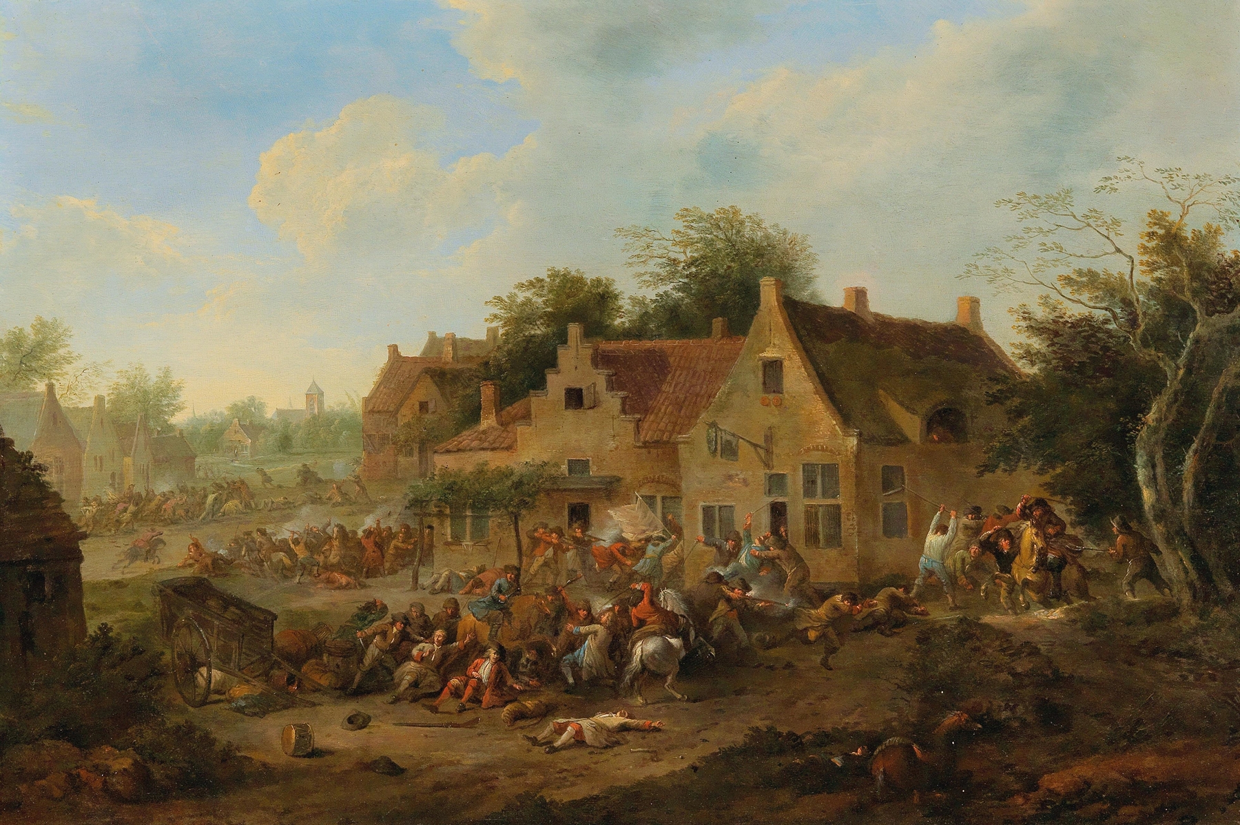 Historical oil painting by Karel Breydel depicting skirmishers in a tense confrontation.