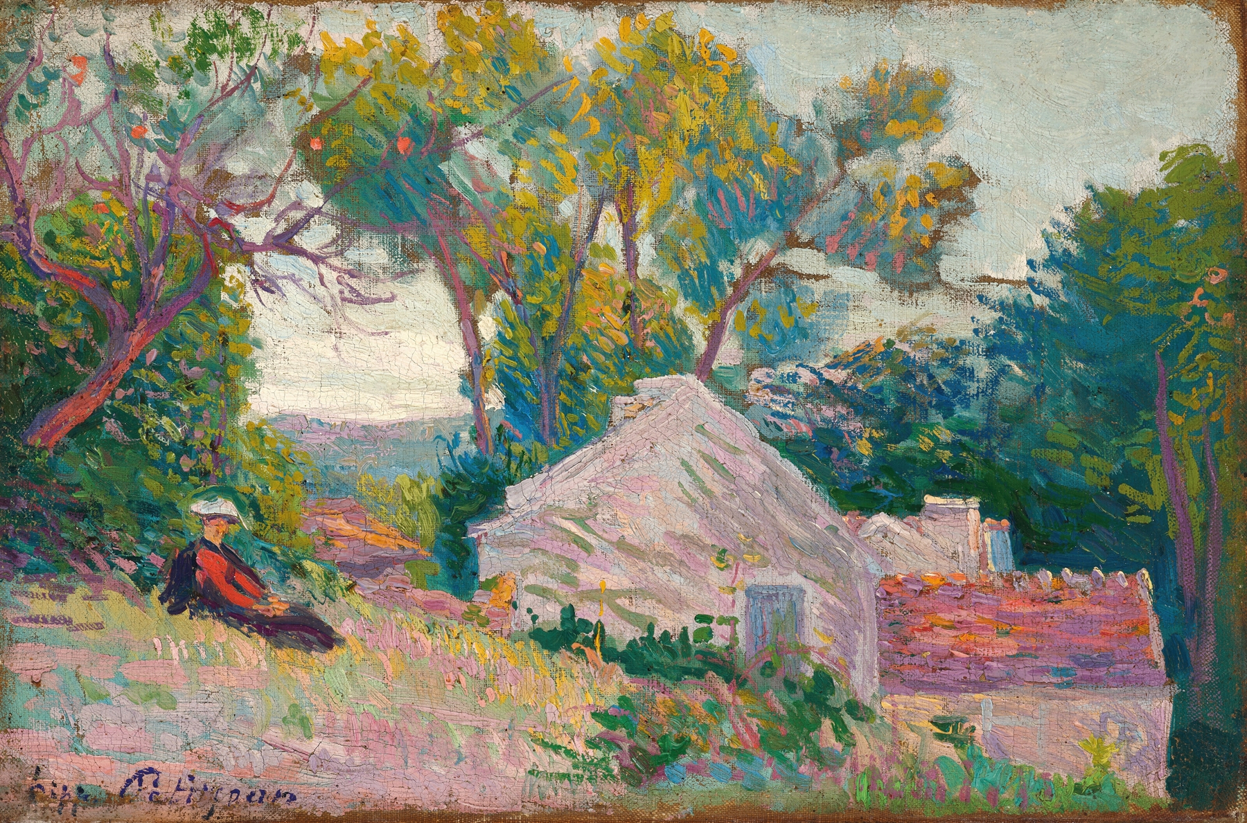 Femme dans un paysage by Hippolyte Petitjean, oil painting of a figure in a landscape.