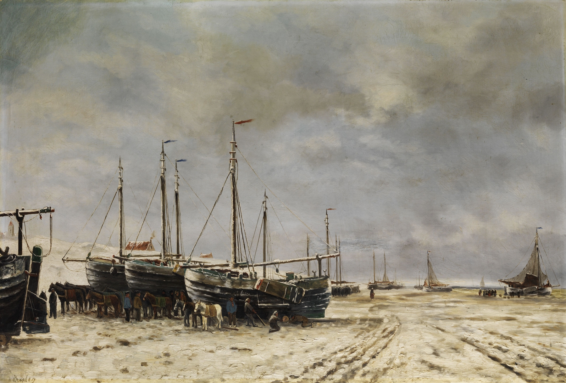 Polderseelandschaft mit eingefrorenen Schiffen, by Hendrik Willem Mesdag, public domain