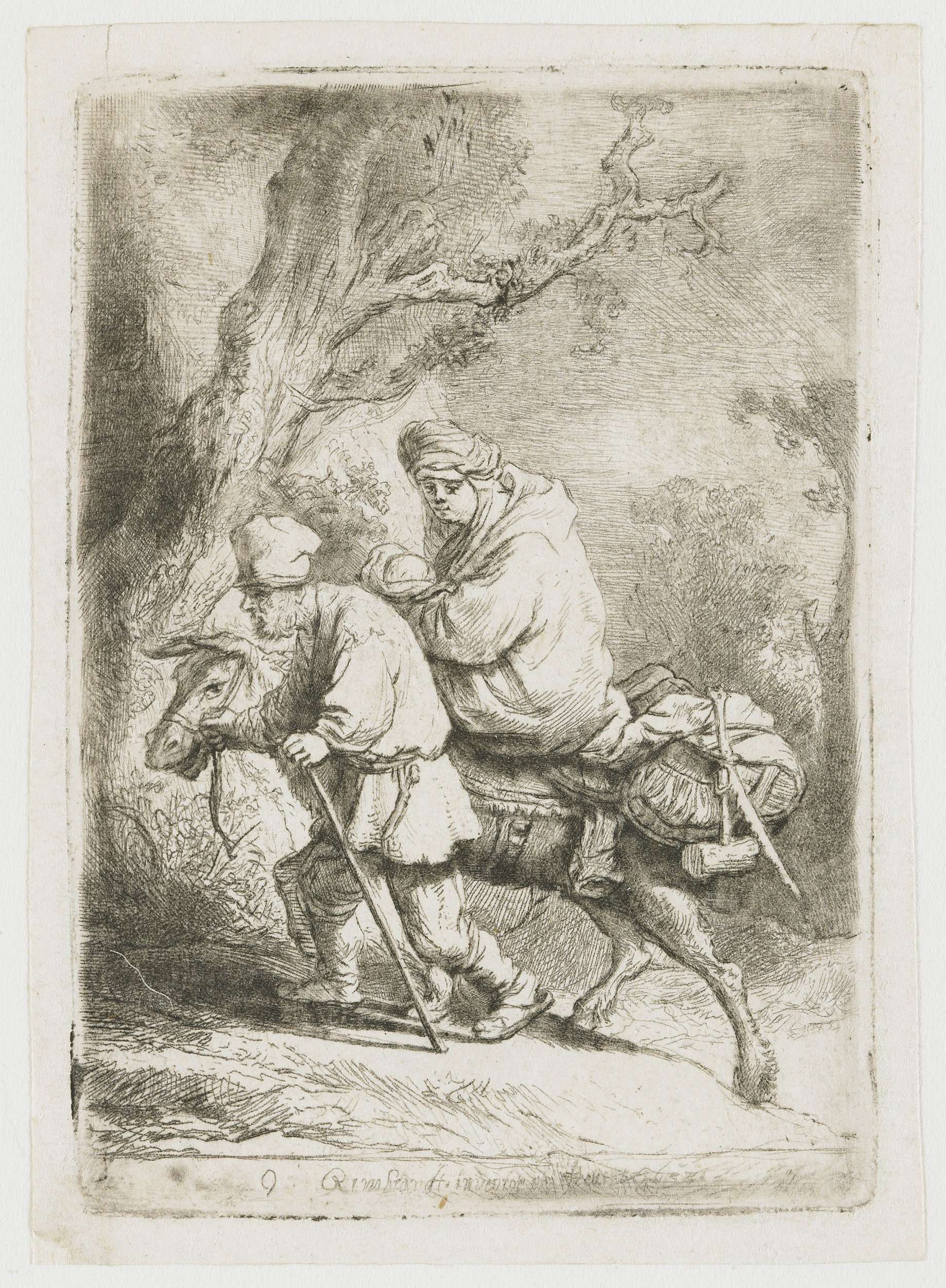 The flight into Egypt: small, by Rembrandt van Rijn, public domain