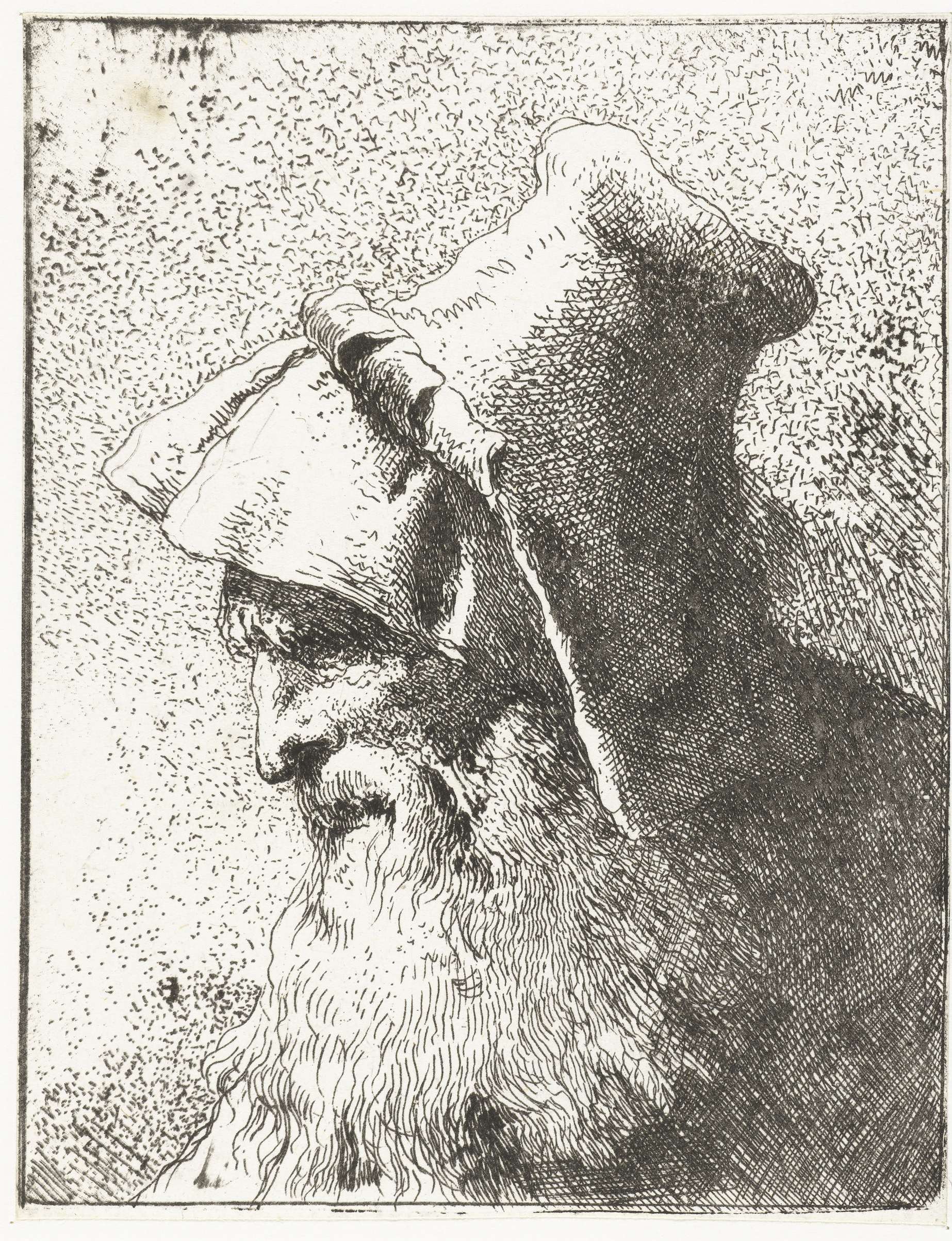 Man met baard en hoed, by Giovanni Domenico Tiepolo, public domain