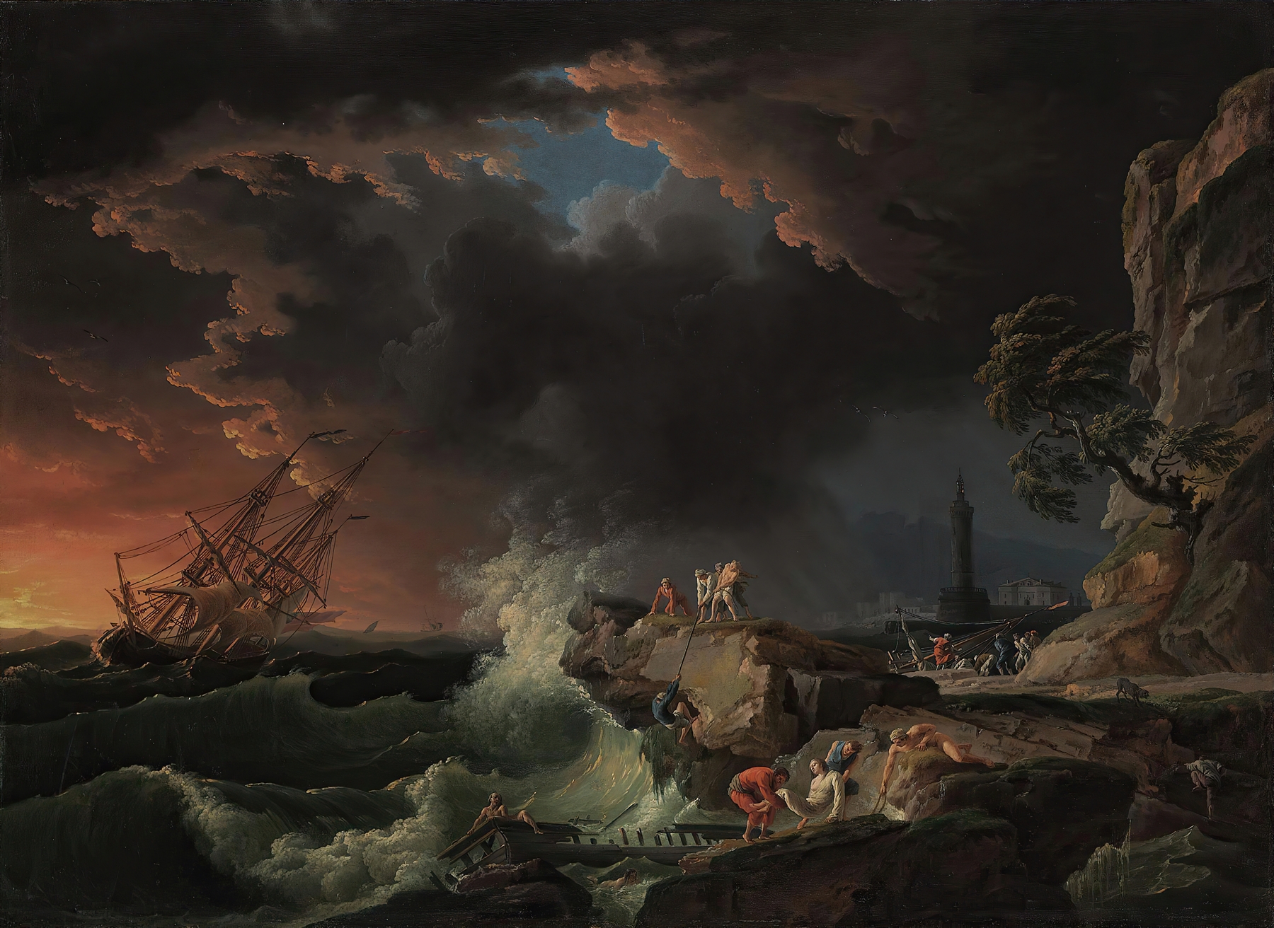 A shipwreck with figures coming ashore, by Claude-Joseph Vernet, public domain