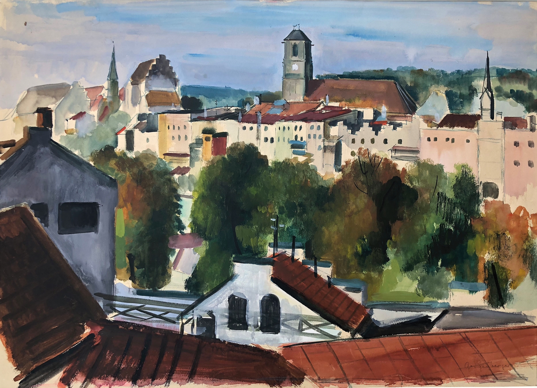 Landscape of Wasserburg am Inn, oil on canvas by Otto Geigenberger
