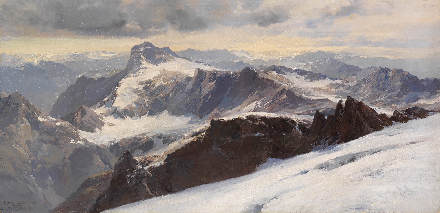 Landscape of mountains and valleys, oil painting by Edward Theodore Compton