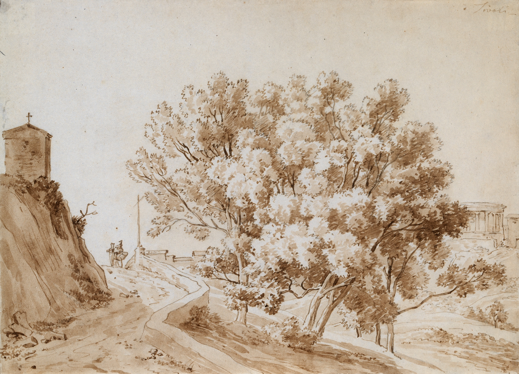 Tivoli, near Rome by Gaspare Gabrielli, oil on canvas depicting crumbling ruins and rolling hills