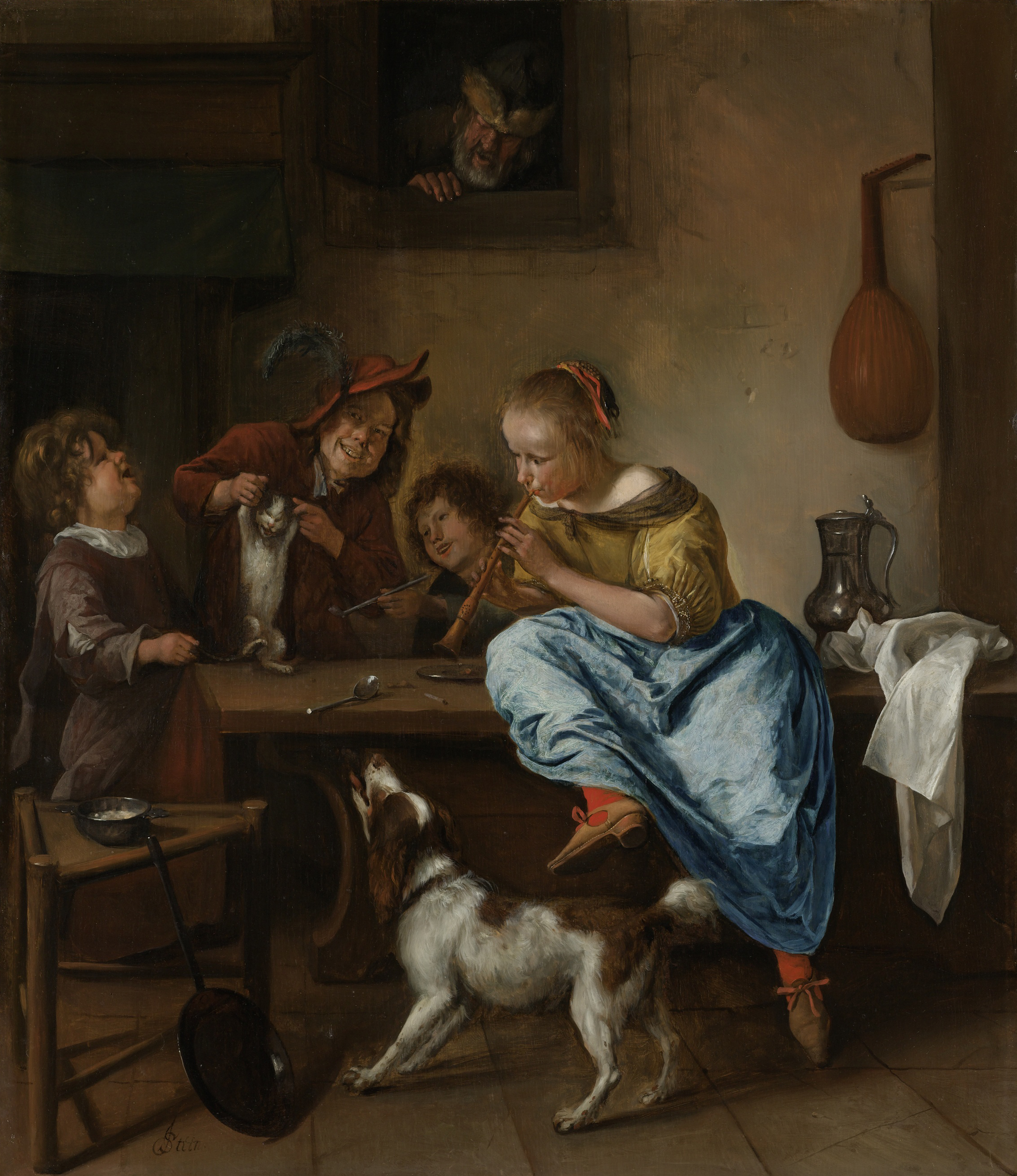 Children Teaching a Cat to Dance, Known as The Dancing Lesson, by Jan Havicksz. Steen, public domain